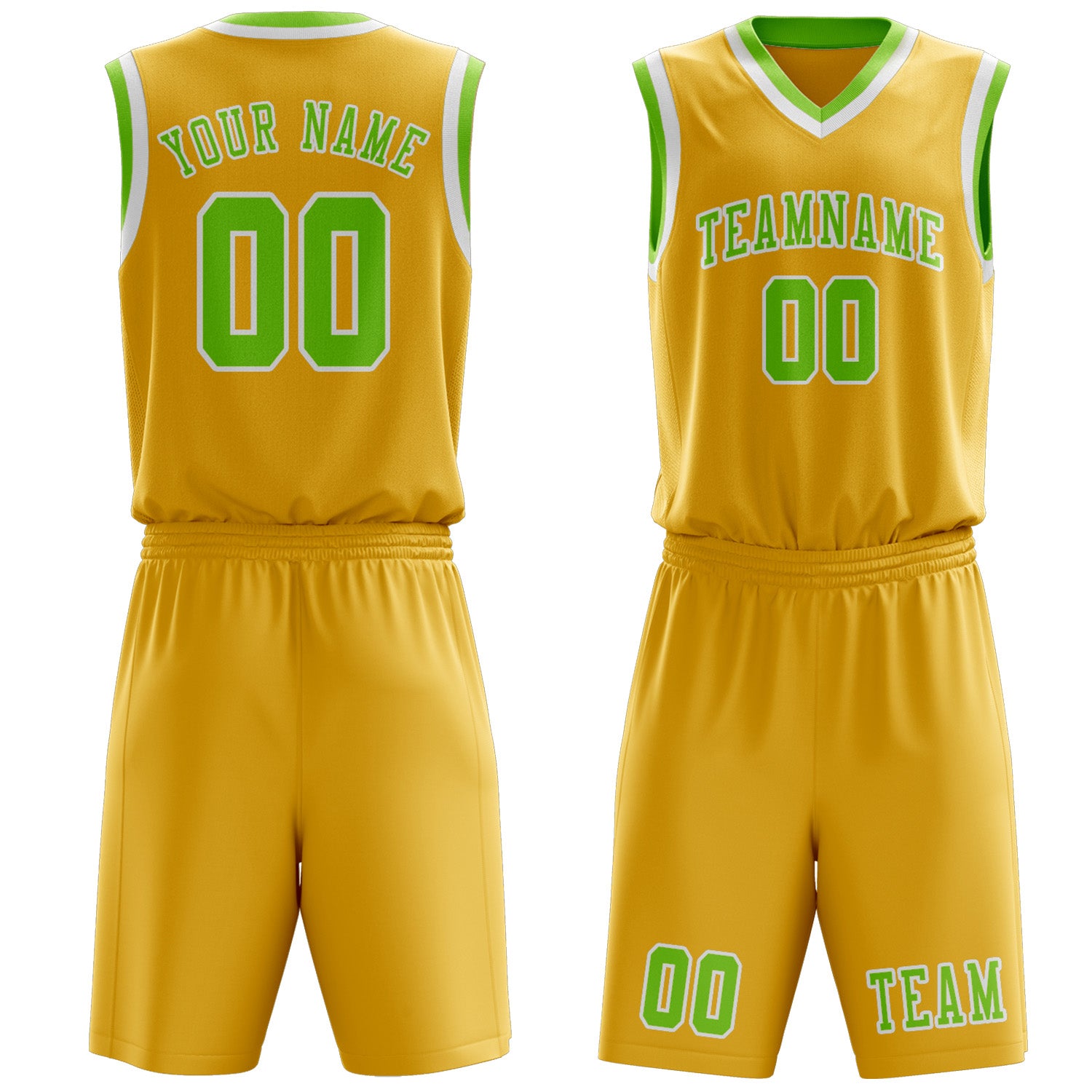 Benutzerdefiniertes Professionelles Gold Smaragdgrün Basketballtrikot-Set
