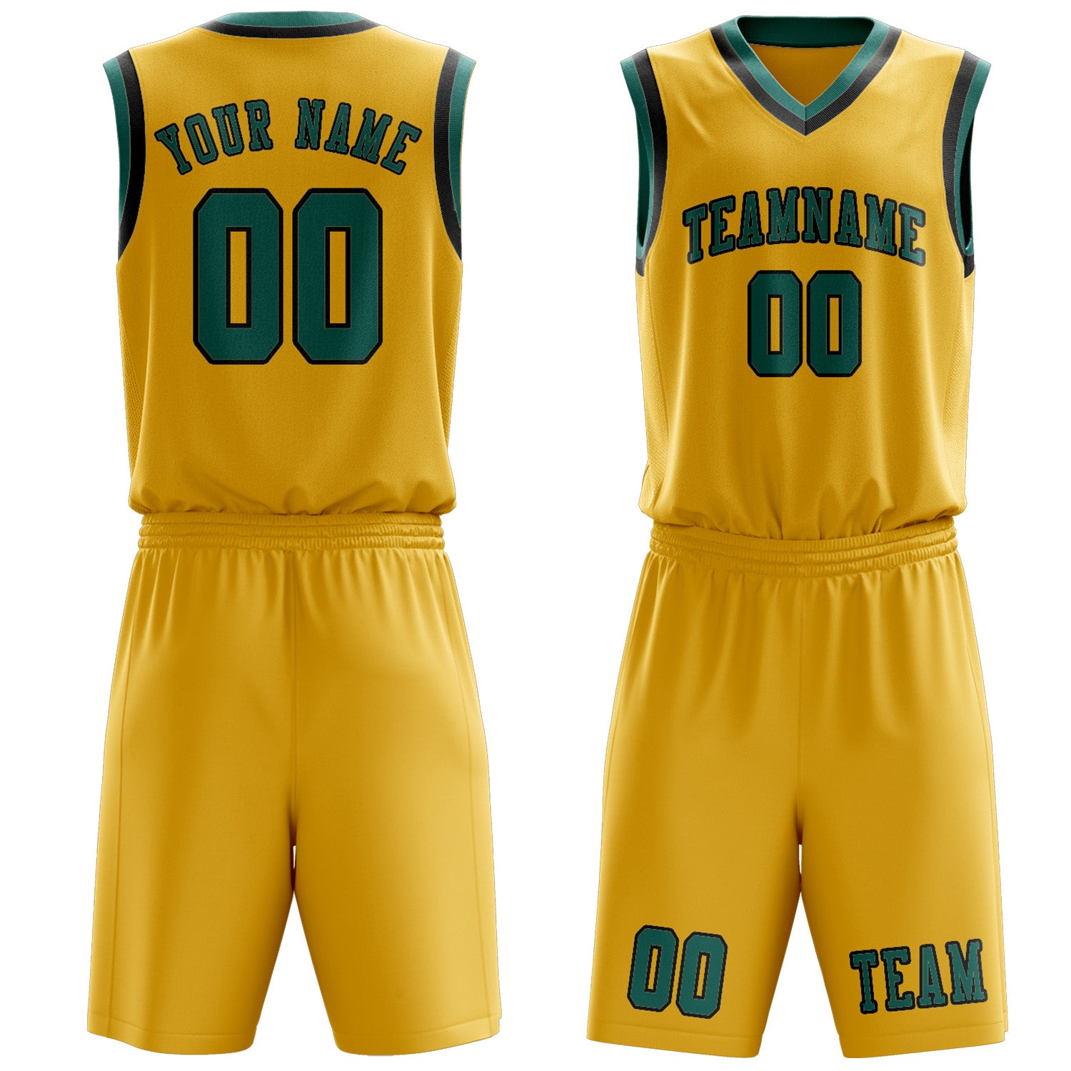 Benutzerdefiniertes Professionelles Gold Blaugrün Basketballtrikot-Set