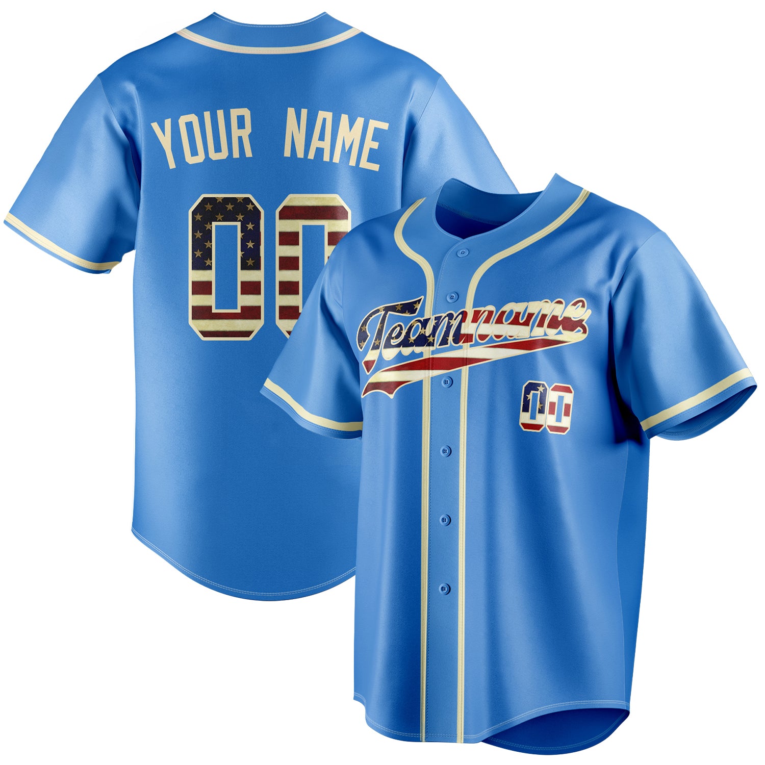 Benutzerdefiniertes Professionelles Elektrisch Blau Creme Baseballtrikot BB01240528JZ196