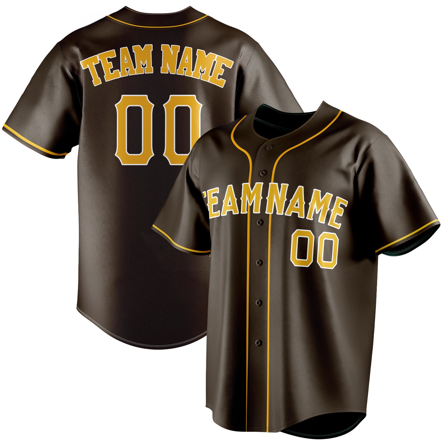 Benutzerdefiniertes Professionelles Braun Gelb Baseballtrikot BB01240528WX072