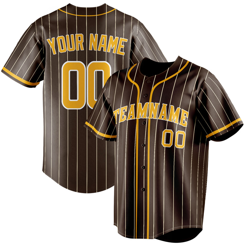 Benutzerdefiniertes Professionelles Braun Gelb Baseballtrikot BB01240528WX076