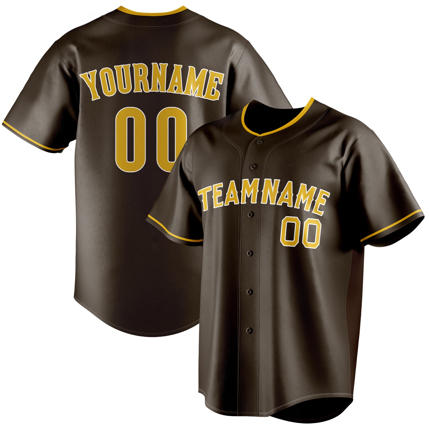 Benutzerdefiniertes Professionelles Braun Gold Baseballtrikot BB01240528WX081