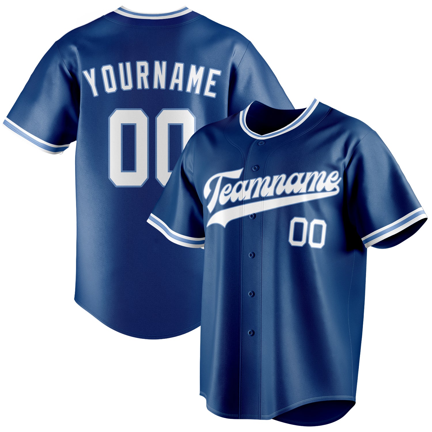 Benutzerdefiniertes Professionelles Blau Weiß Baseballtrikot BB01240528WY051