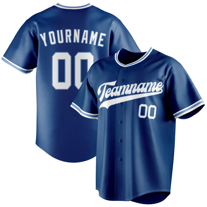 Benutzerdefiniertes Professionelles Blau Weiß Baseballtrikot BB01240528WY051