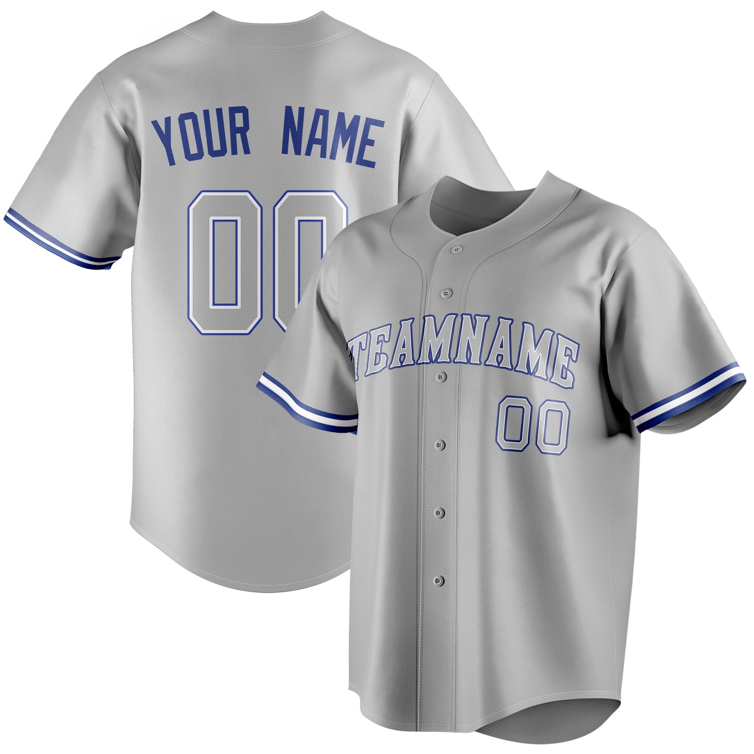 Benutzerdefiniertes Professionelles Grau Königsblau Baseballtrikot BB01240529JZ146