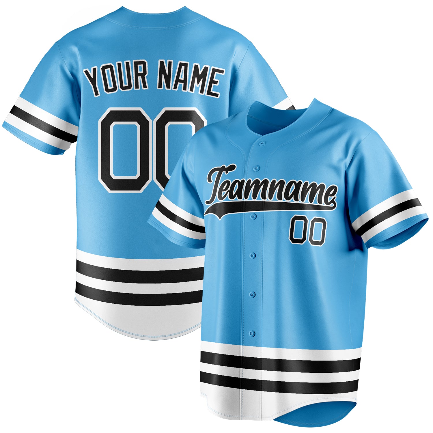 Benutzerdefiniertes Professionelles Himmelblau Schwarz Baseballtrikot BB01240530WX310