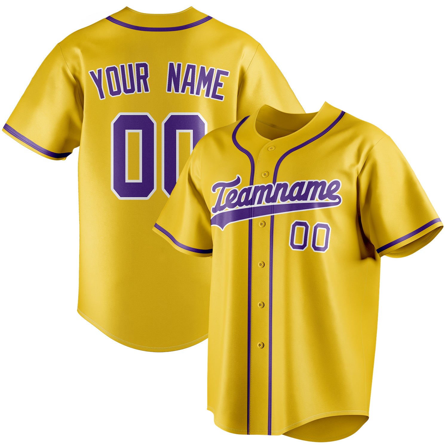 Benutzerdefiniertes Professionelles Gelb Lila Baseballtrikot BB01240531CK569
