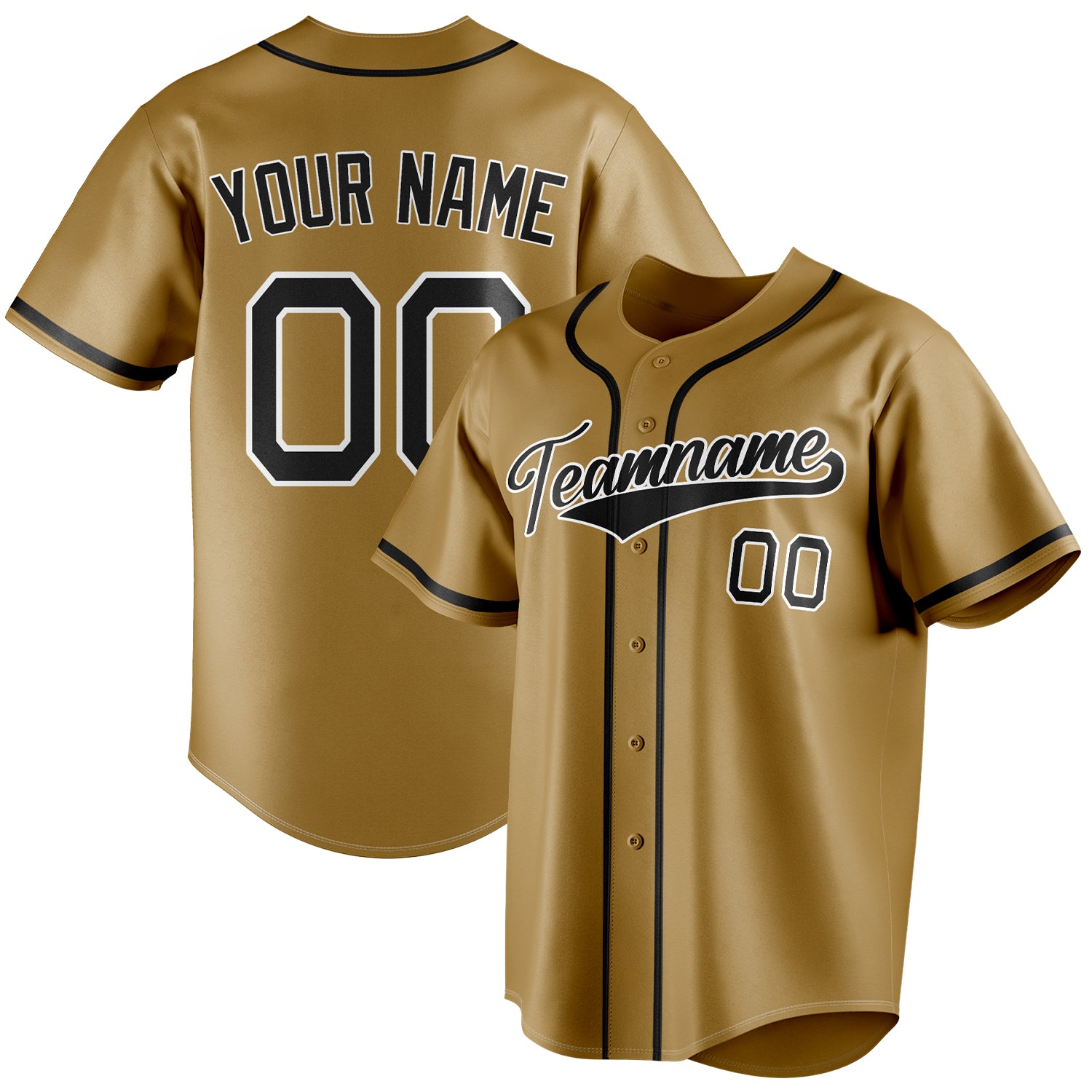 Benutzerdefiniertes Professionelles Altgold Schwarz Baseballtrikot BB01240531WX533