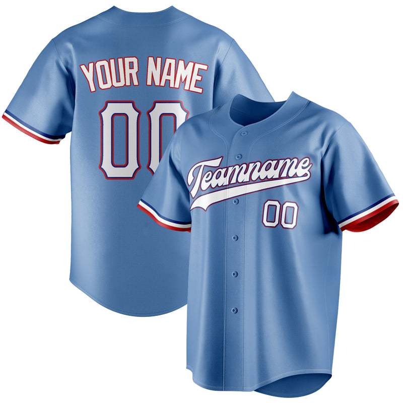 Benutzerdefiniertes Professionelles Hellblau Weiß Baseballtrikot BB01240531WY463