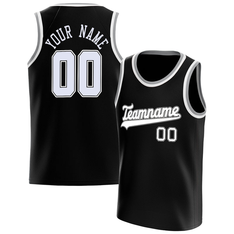 Benutzerdefiniertes Professionelles Schwarz Weiß Basketballtrikot BS01240621HF015