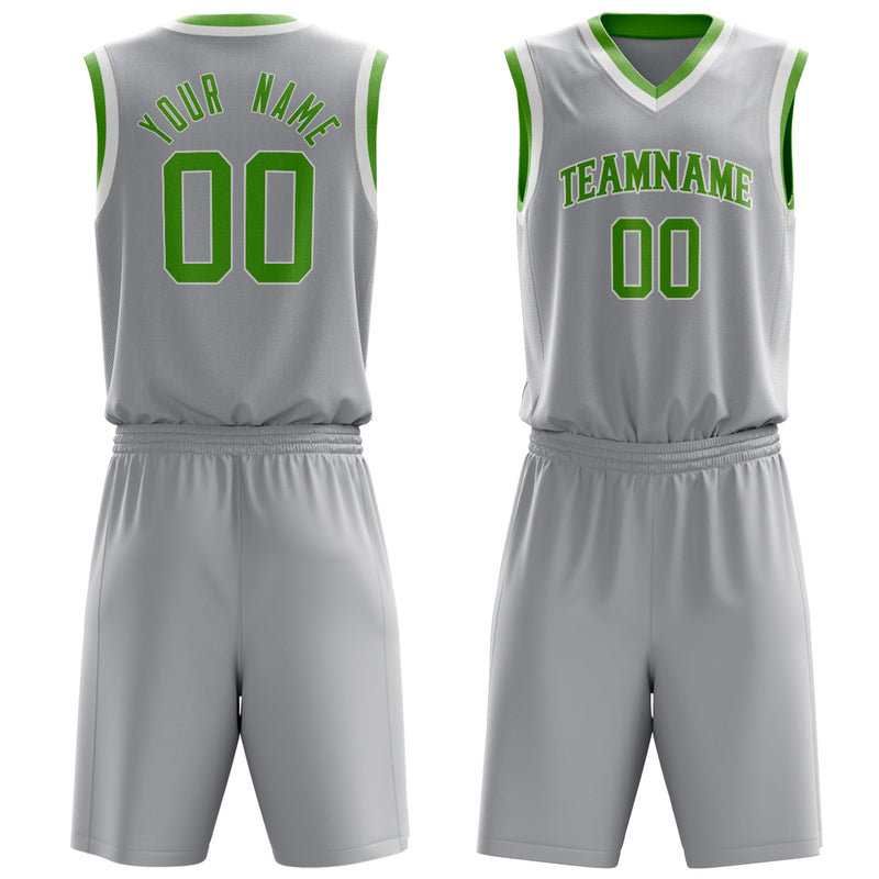 Maßgeschneidertes professionelles Grau Neongrün Basketballtrikot-Set BS03240701JC087