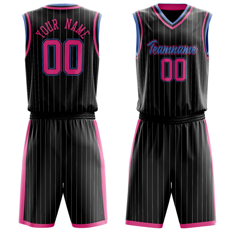 Maßgeschneidertes professionelles Schwarz Rosa Basketballtrikot-Set BS03240701XY018