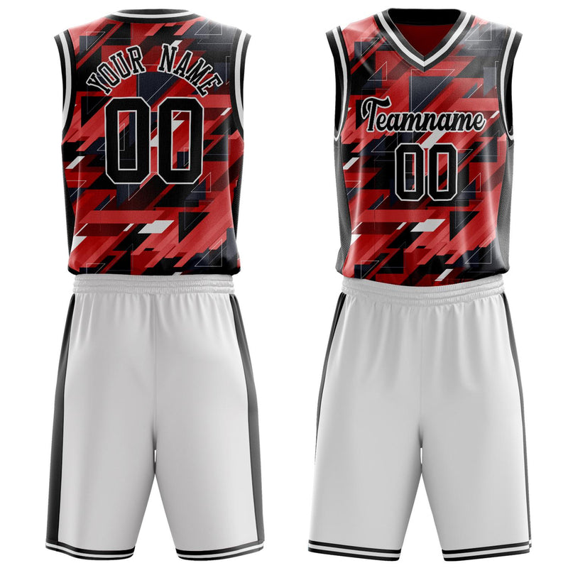 Benutzerdefiniertes Professionelles Rot Schwarz Basketballtrikot-Set BS03240809JC009