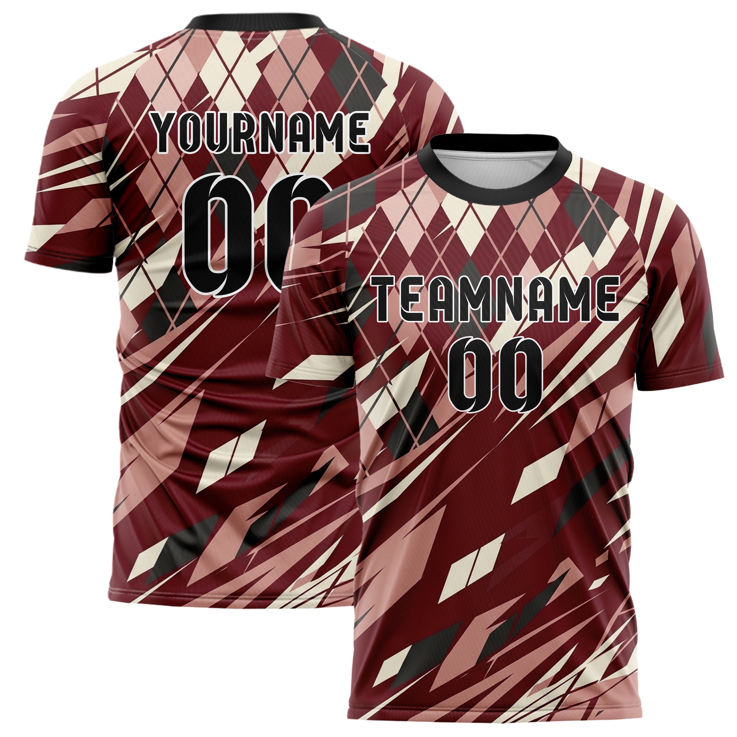 Ochsenblutrot Rosé Creme Anthrazit Varsity Argyle Bruch individuelles Fußballtrikot