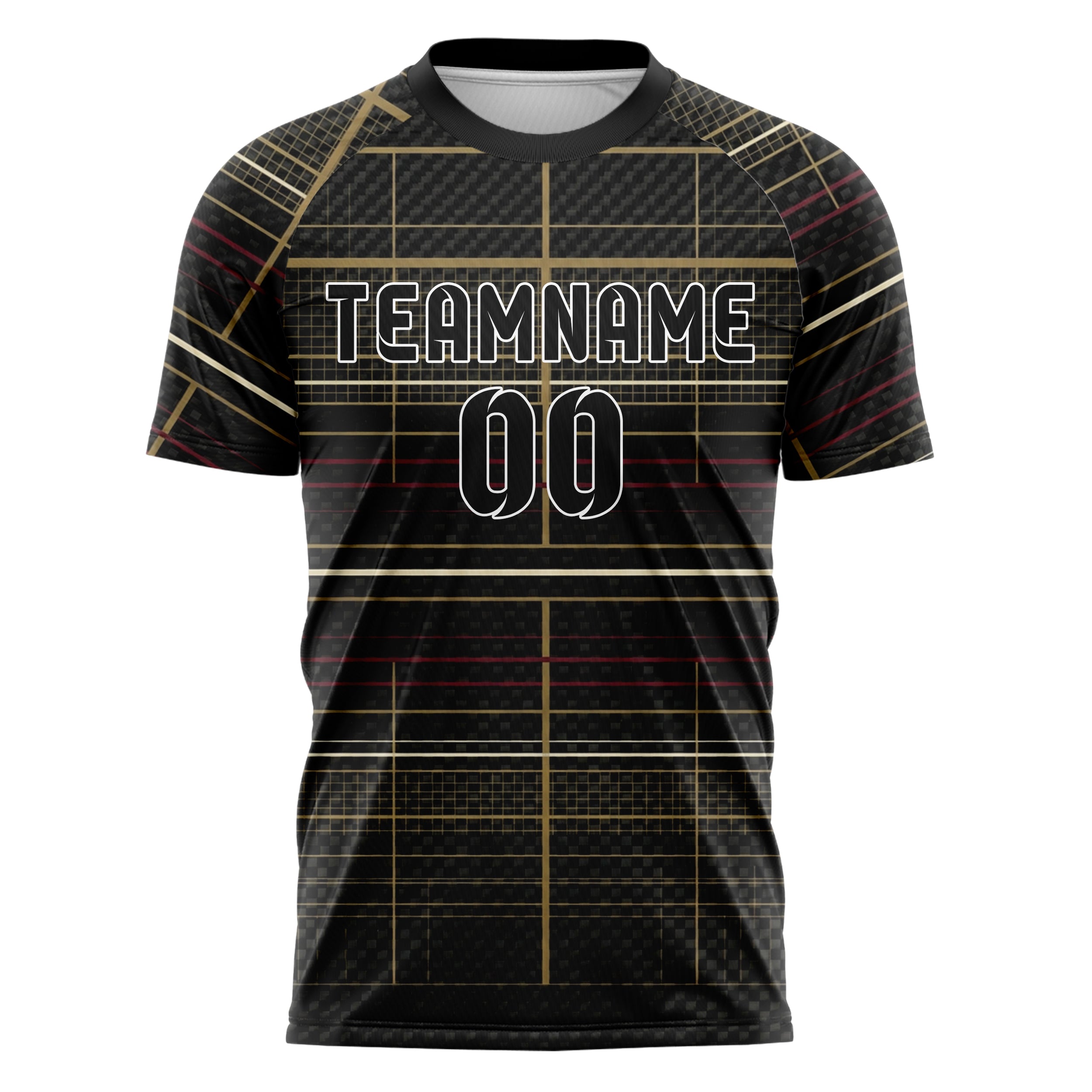 Schwarz Gold Creme Bordeauxrot Tennis Club Raster Ordnung individuelles Fußballtrikot