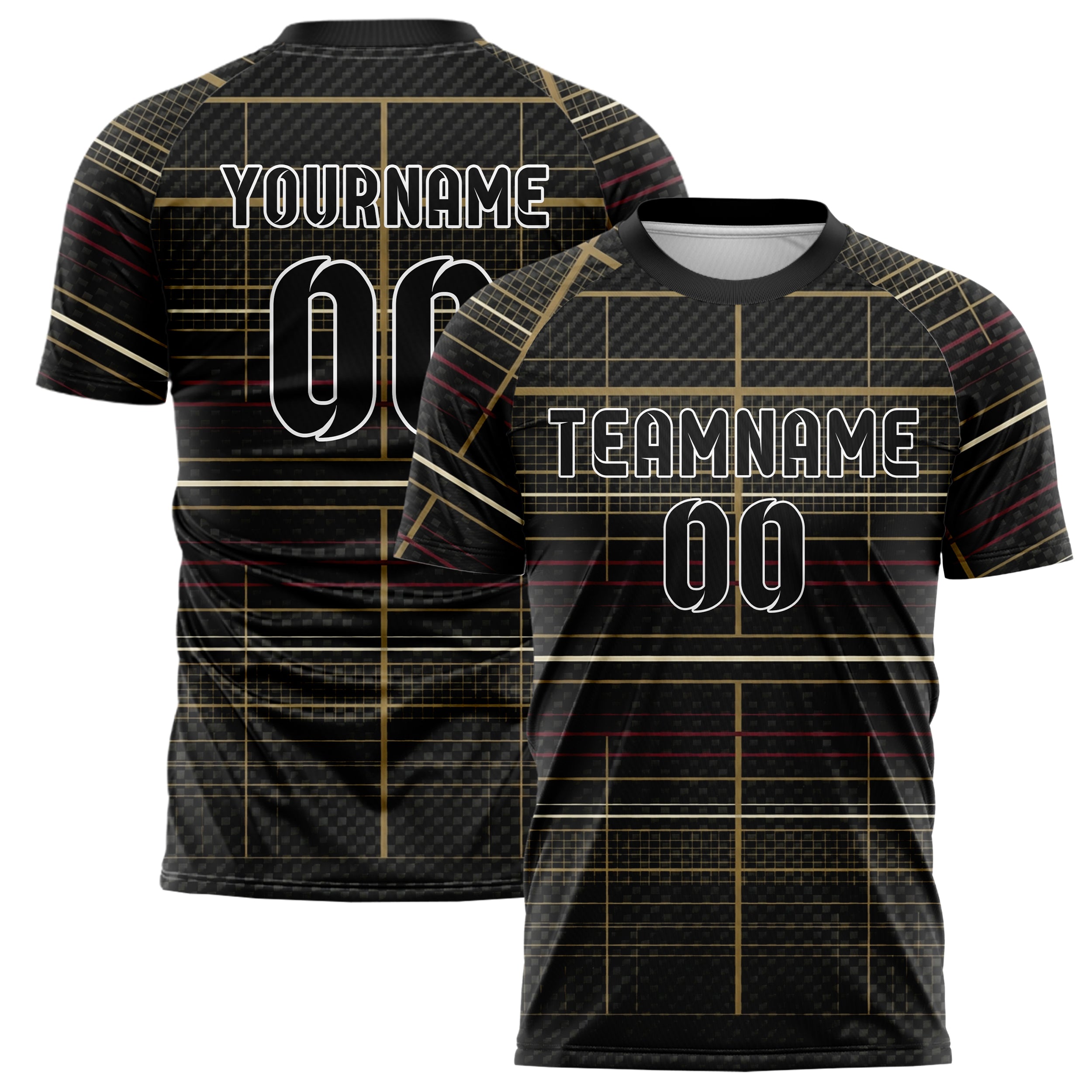 Schwarz Gold Creme Bordeauxrot Tennis Club Raster Ordnung individuelles Fußballtrikot