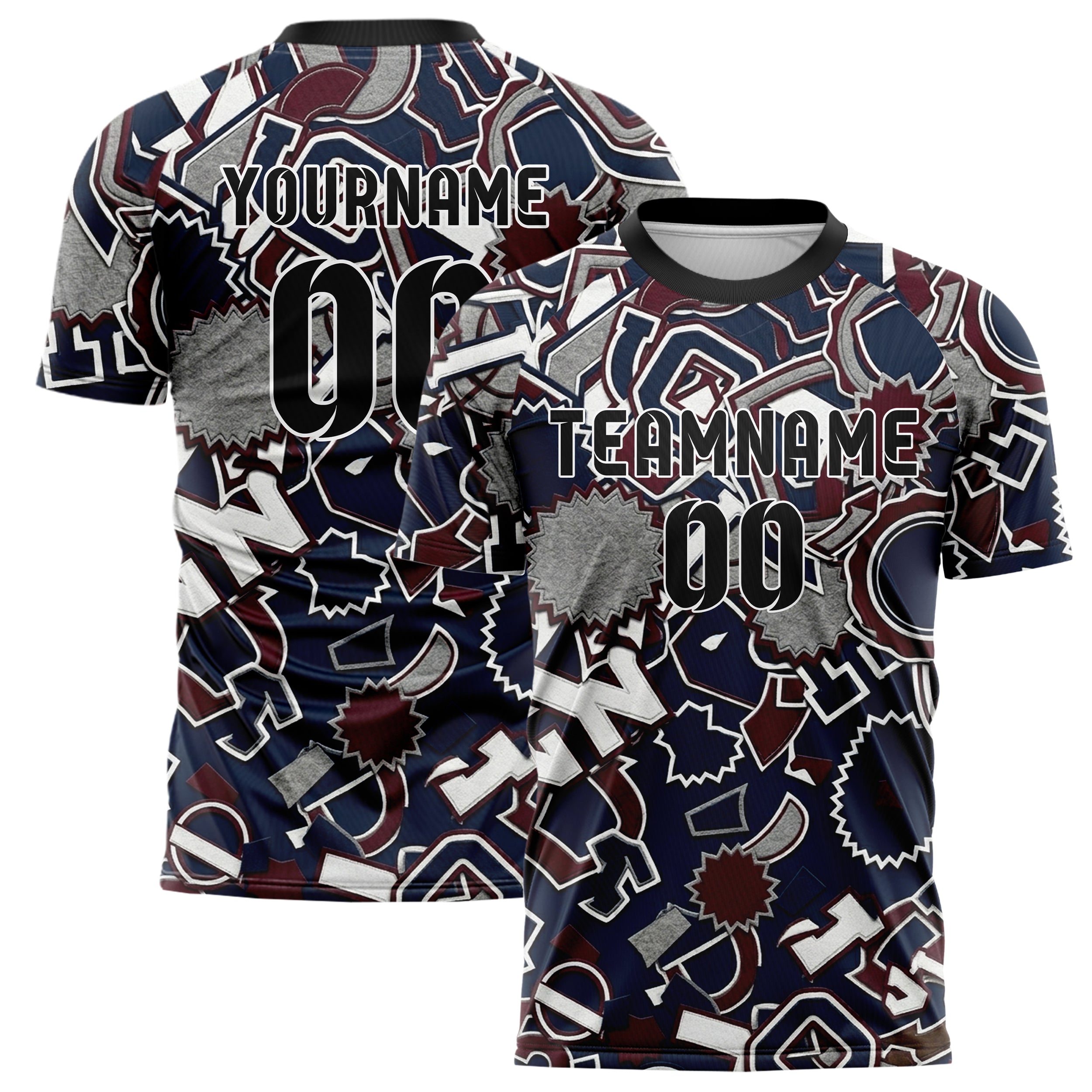 Marineblau Weiß Kastanienbraun Grau Campus Patch Collage individuelles Fußballtrikot