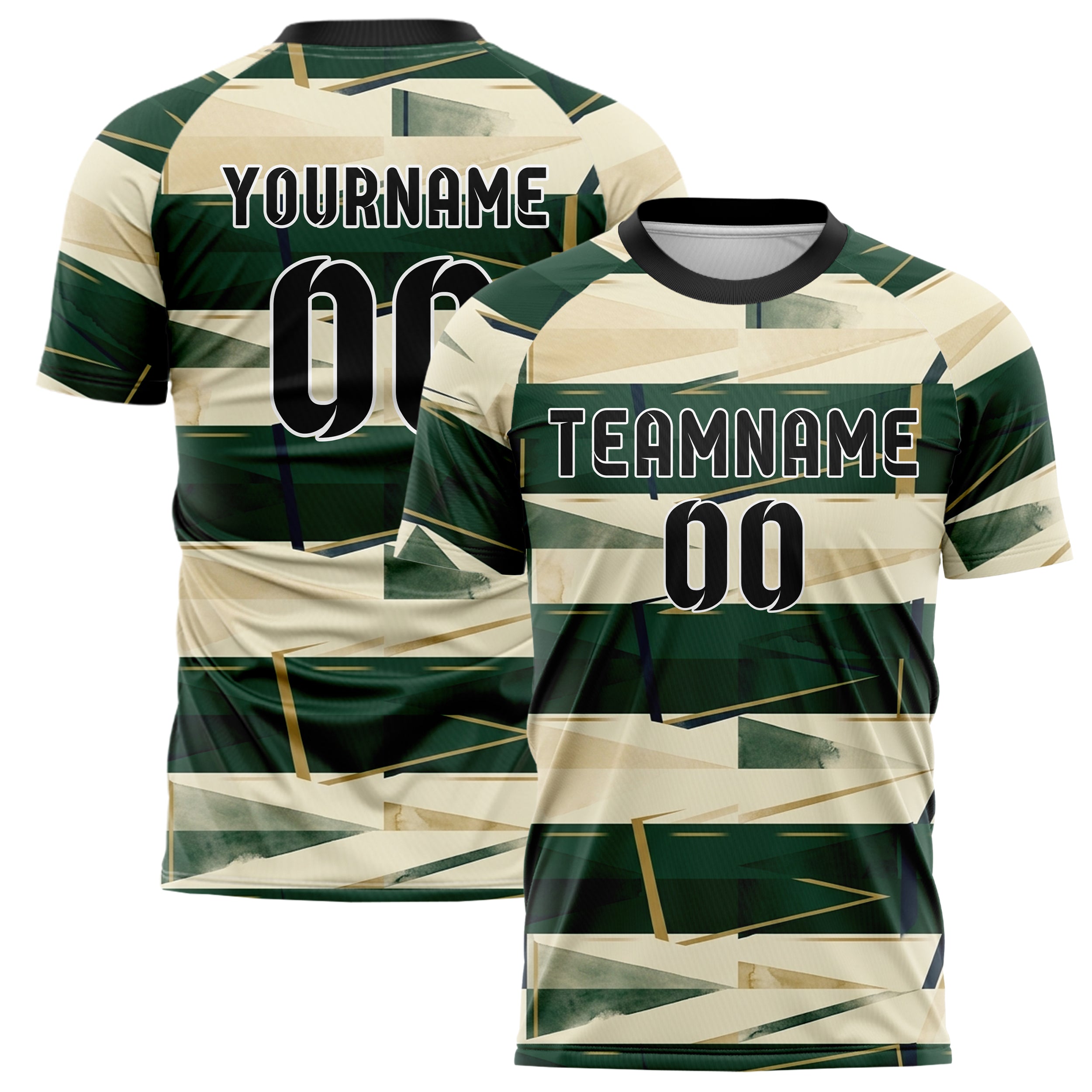 Jägergrün Creme Marineblau Altgold Trophäenraum Wimpel Splitter individuelles Fußballtrikot