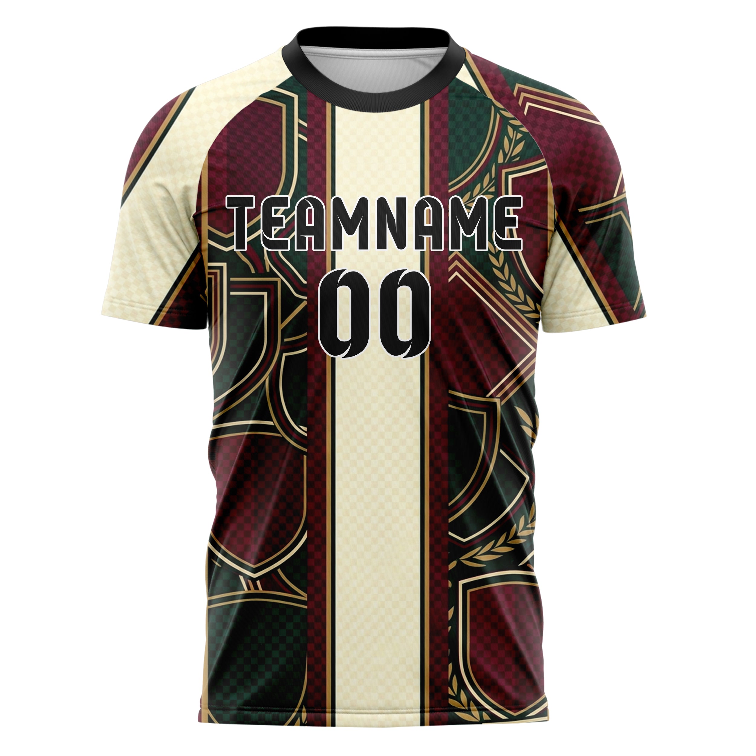 Waldgrün Bordeauxrot Creme Gold Wappen Fragment Gitter individuelles Fußballtrikot