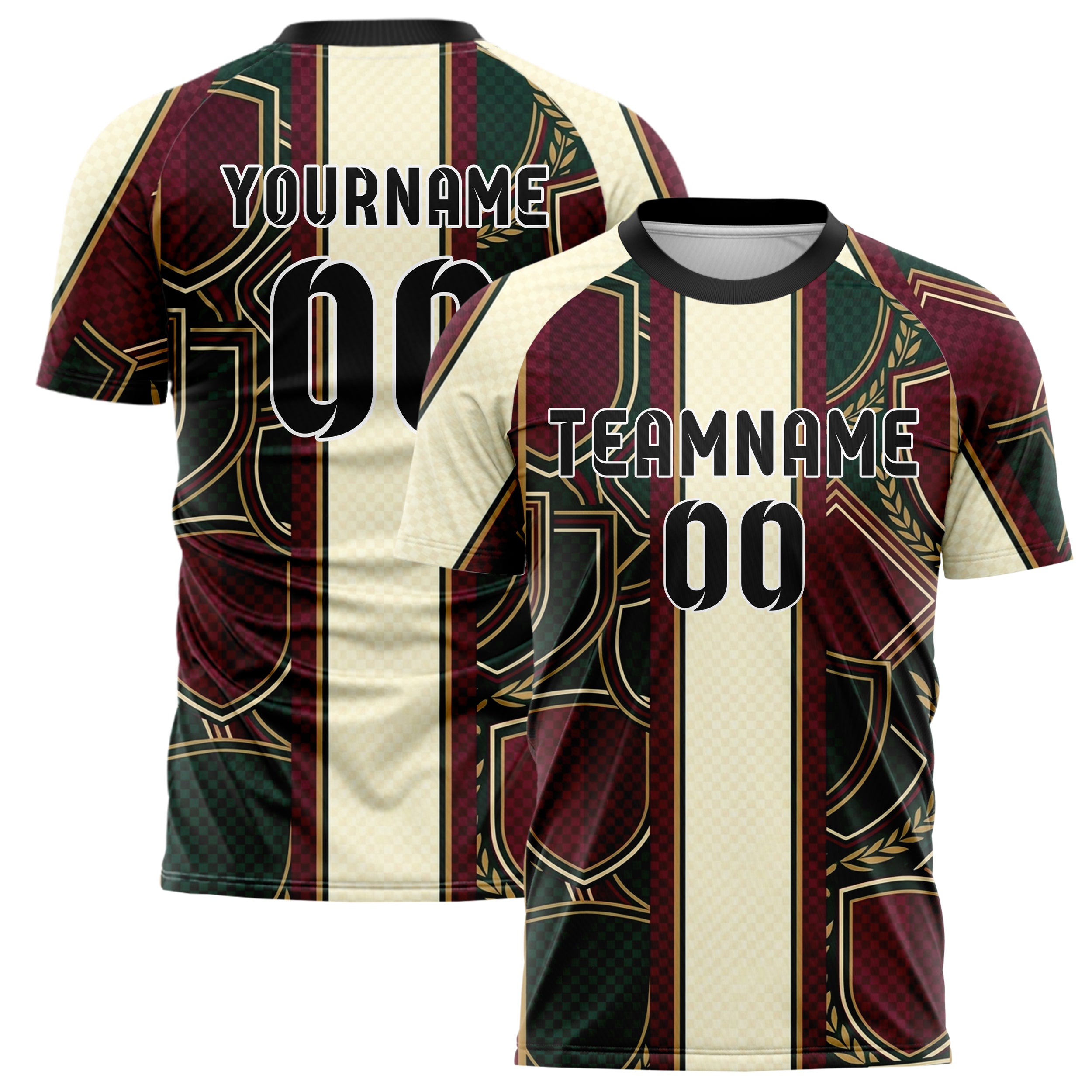 Waldgrün Bordeauxrot Creme Gold Wappen Fragment Gitter individuelles Fußballtrikot