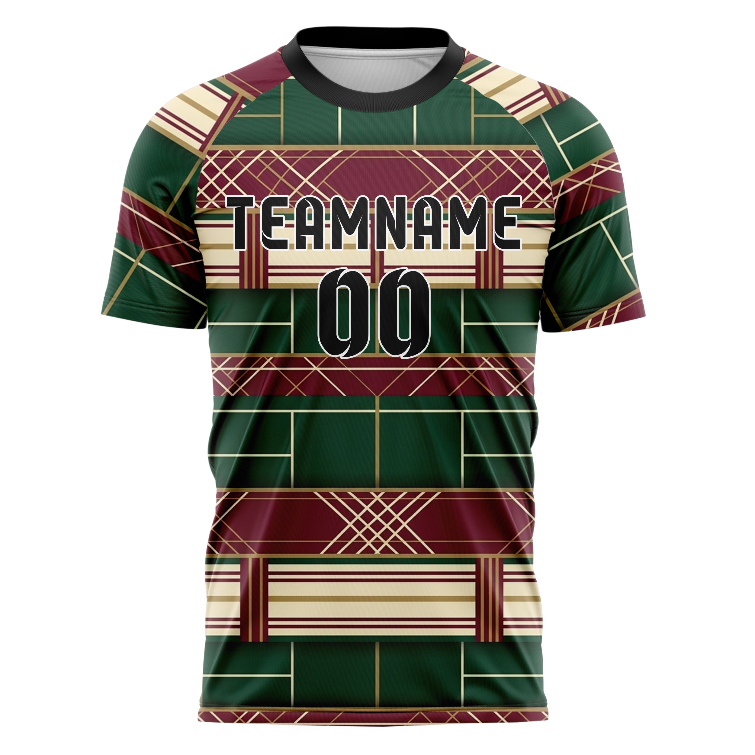 Waldgrün Bordeauxrot Creme Gold Tennis Club Raster Ordnung individuelles Fußballtrikot