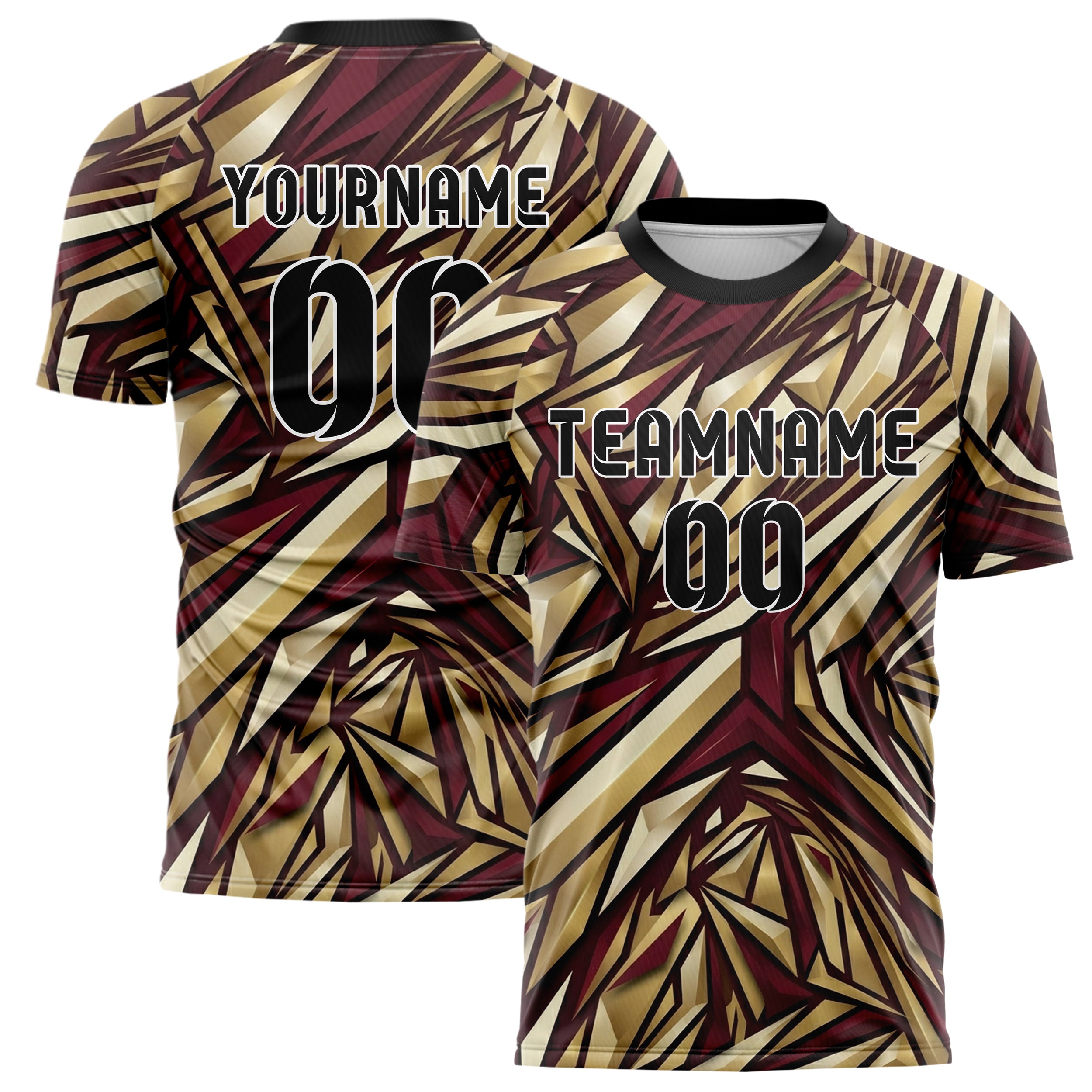 Schwarz Gold Creme Bordeauxrot Campus Banner Geometrie individuelles Fußballtrikot