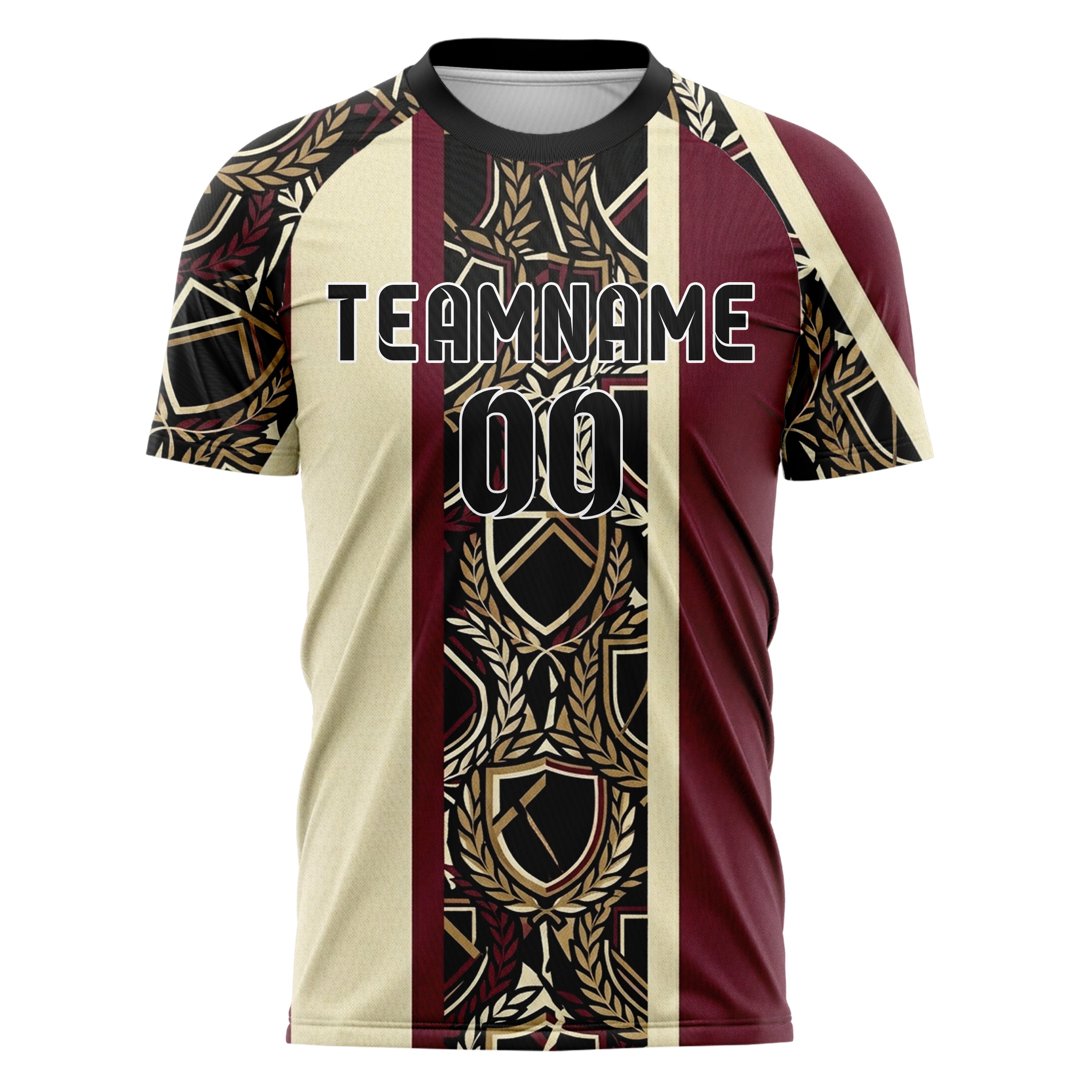 Schwarz Gold Creme Bordeauxrot Wappen Fragment Gitter individuelles Fußballtrikot