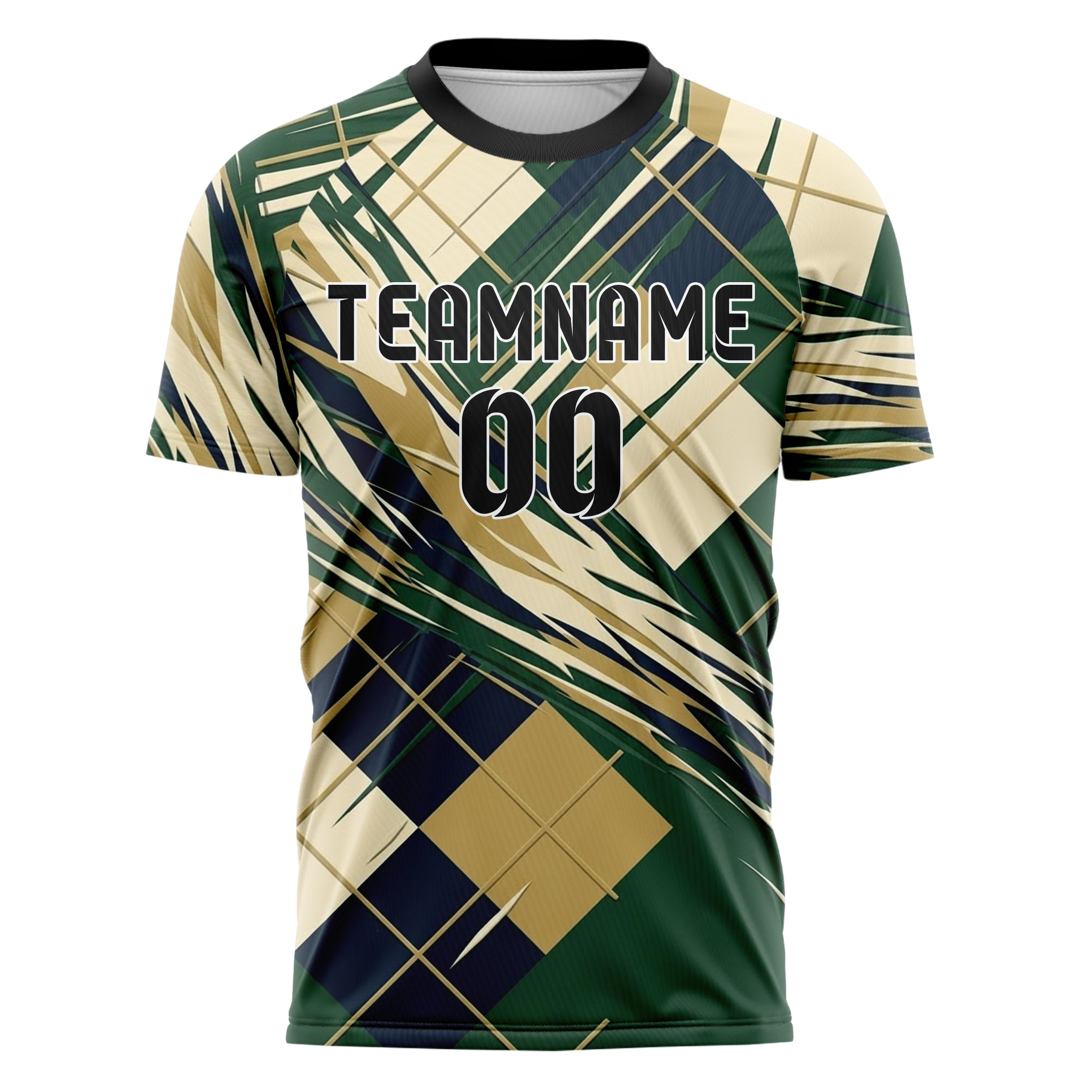 Jägergrün Creme Marineblau Altgold Varsity Argyle Bruch individuelles Fußballtrikot