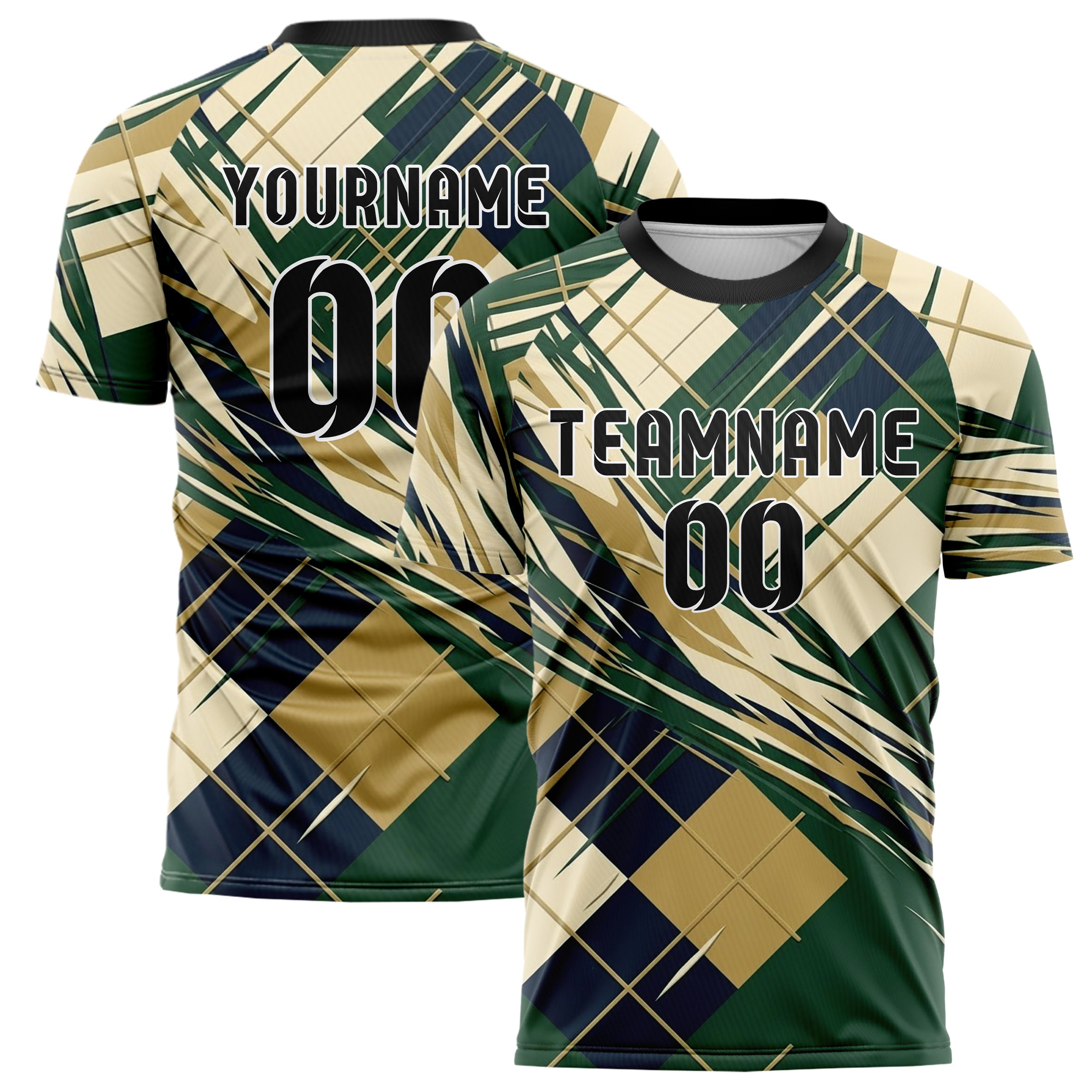 Jägergrün Creme Marineblau Altgold Varsity Argyle Bruch individuelles Fußballtrikot