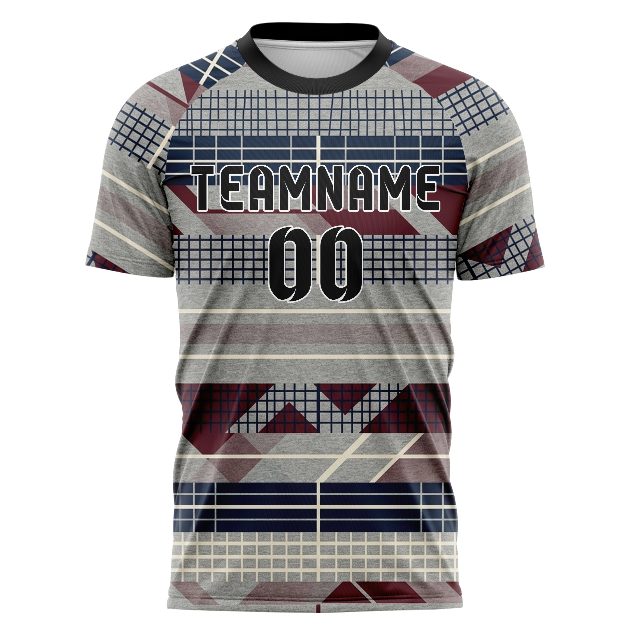 Meliertes Grau Marineblau Kastanienbraun Creme Tennis Club Raster Ordnung individuelles Fußballtrikot