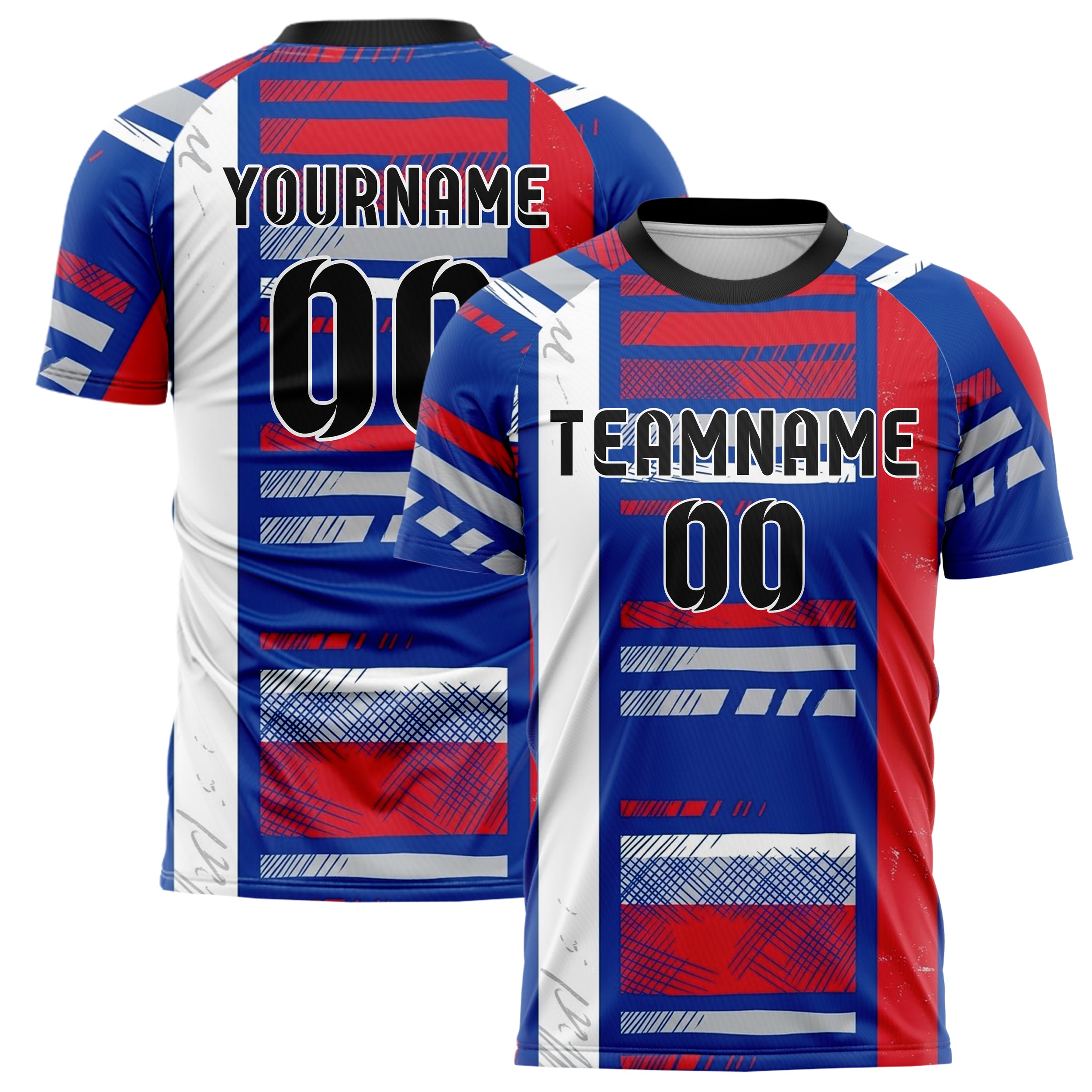 Royalblau Weiß Rot Silber Rugby Band Architektur individuelles Fußballtrikot