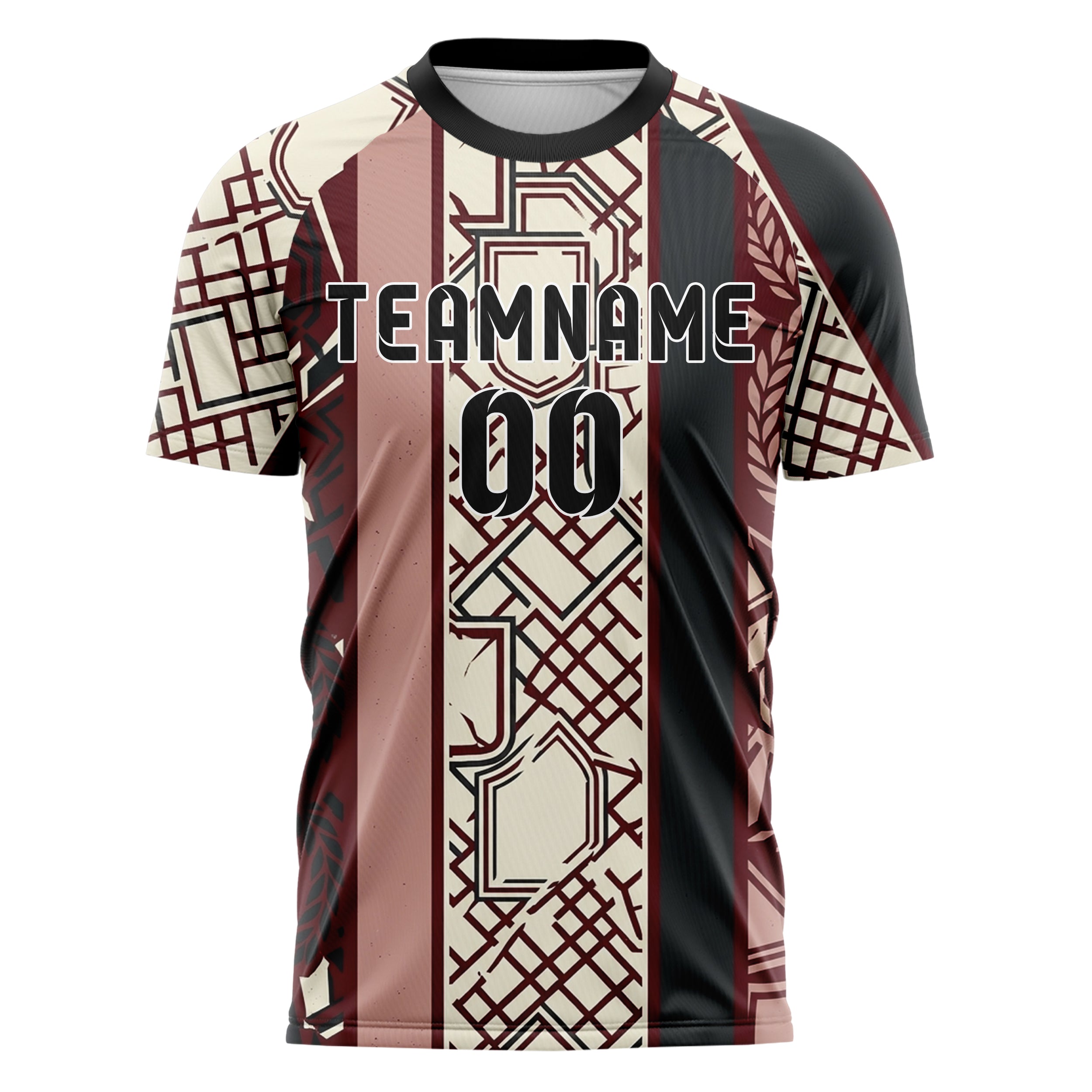 Ochsenblutrot Rosé Creme Anthrazit Wappen Fragment Gitter individuelles Fußballtrikot