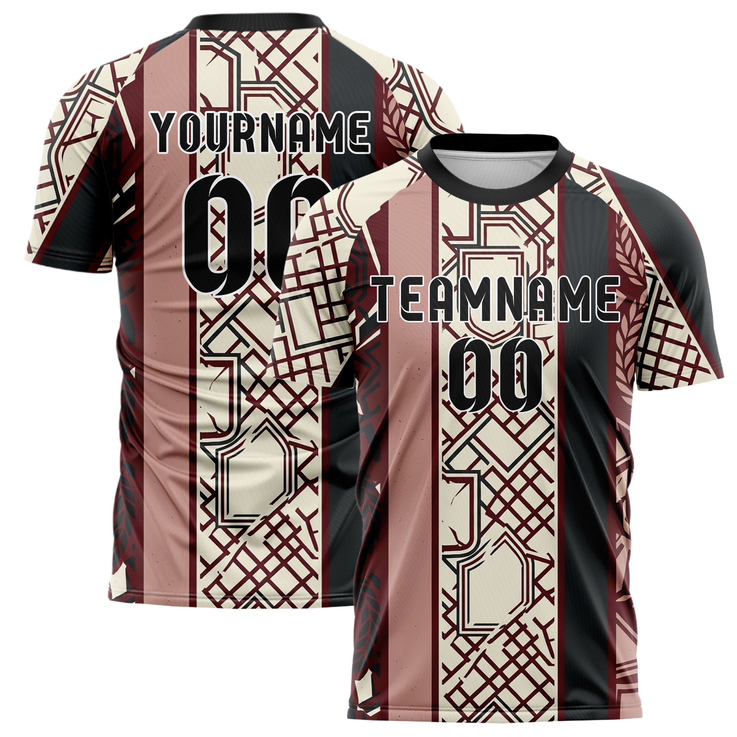 Ochsenblutrot Rosé Creme Anthrazit Wappen Fragment Gitter individuelles Fußballtrikot