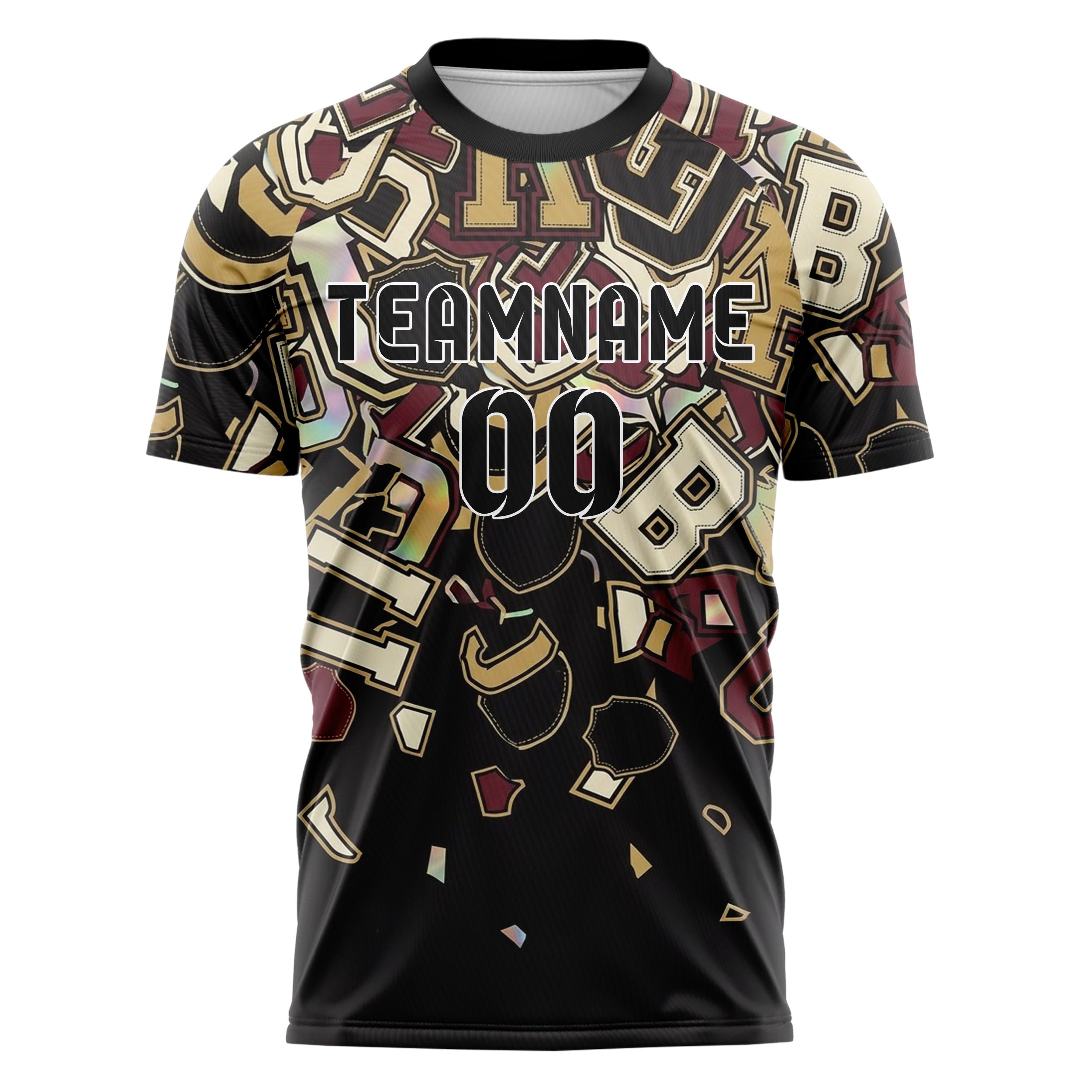 Schwarz Gold Creme Bordeauxrot Campus Patch Collage individuelles Fußballtrikot