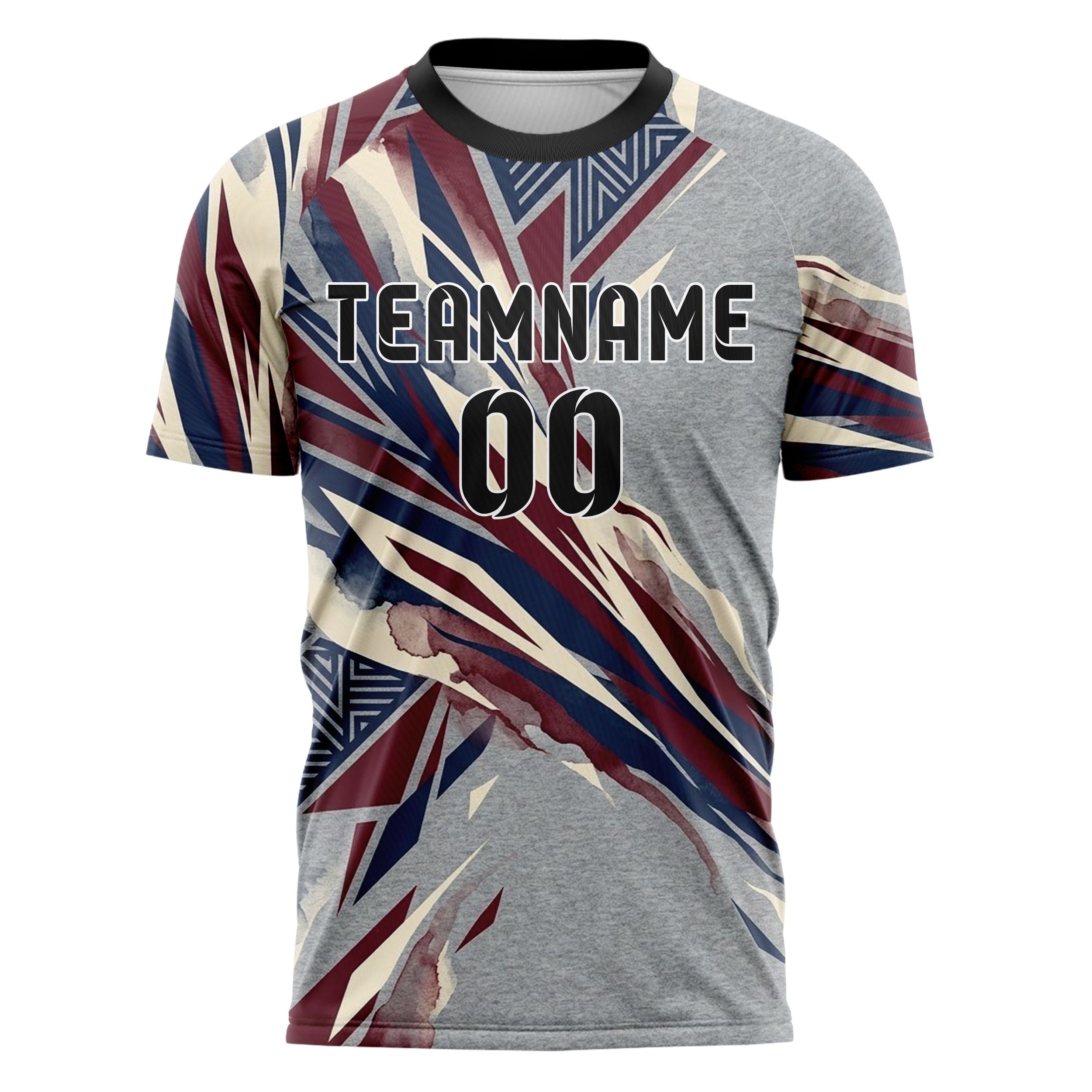 Meliertes Grau Marineblau Kastanienbraun Creme Campus Banner Geometrie individuelles Fußballtrikot