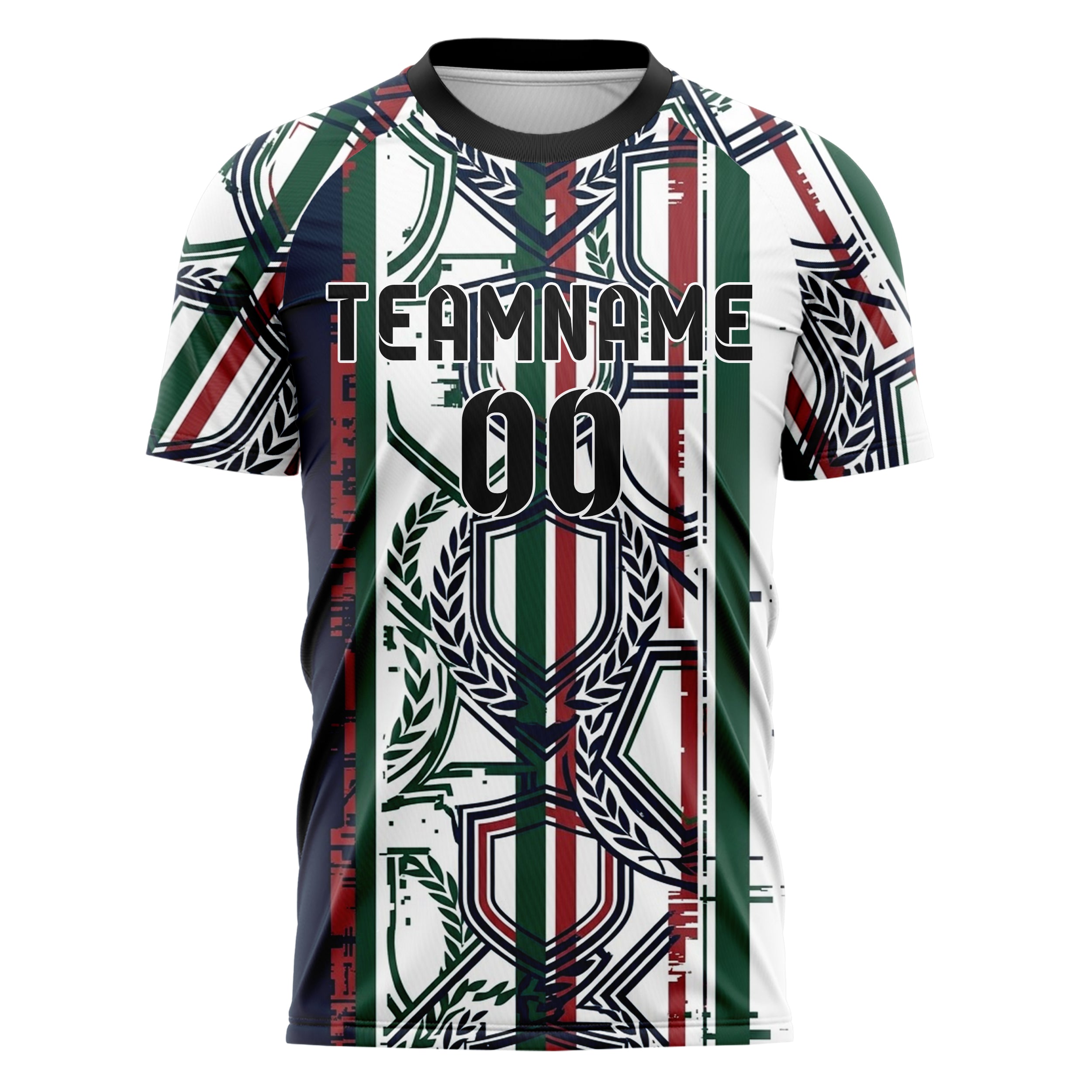 Weiß Marineblau Jägergrün Rot Wappen Fragment Gitter individuelles Fußballtrikot