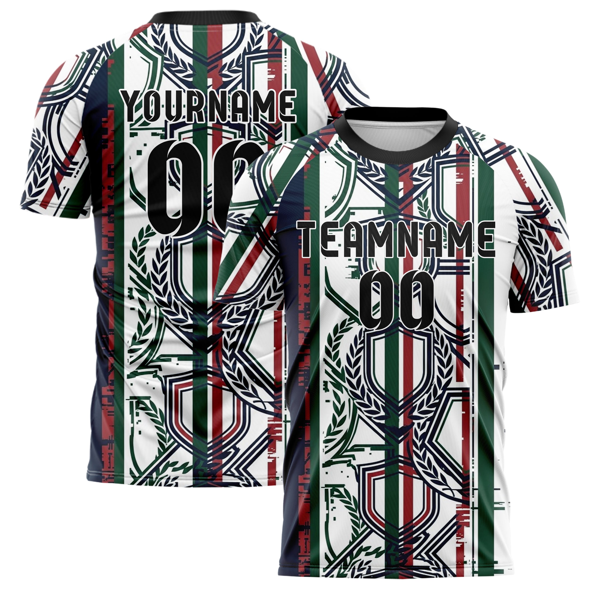 Weiß Marineblau Jägergrün Rot Wappen Fragment Gitter individuelles Fußballtrikot