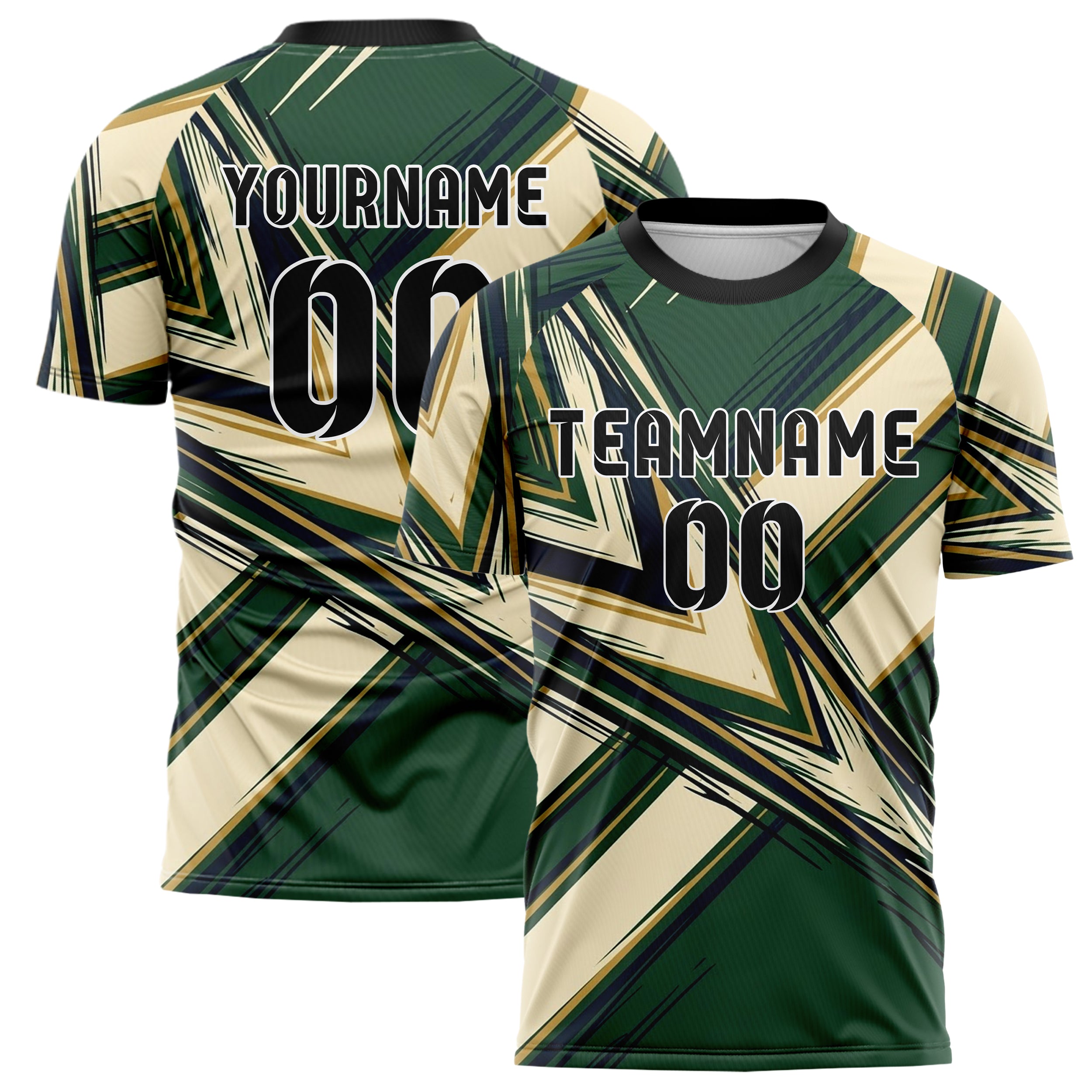 Jägergrün Creme Marineblau Altgold Campus Banner Geometrie individuelles Fußballtrikot