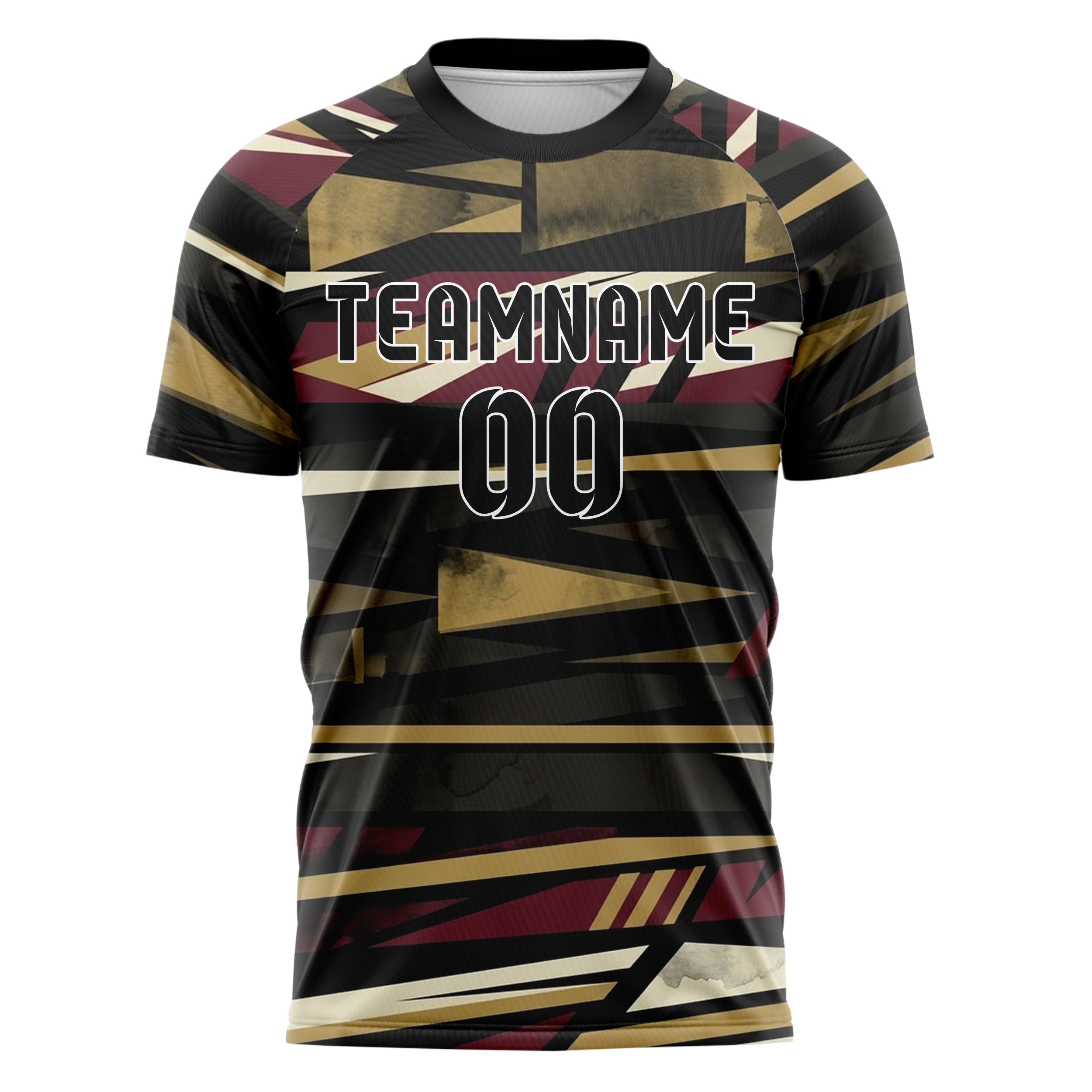 Schwarz Gold Creme Bordeauxrot Trophäenraum Wimpel Splitter individuelles Fußballtrikot