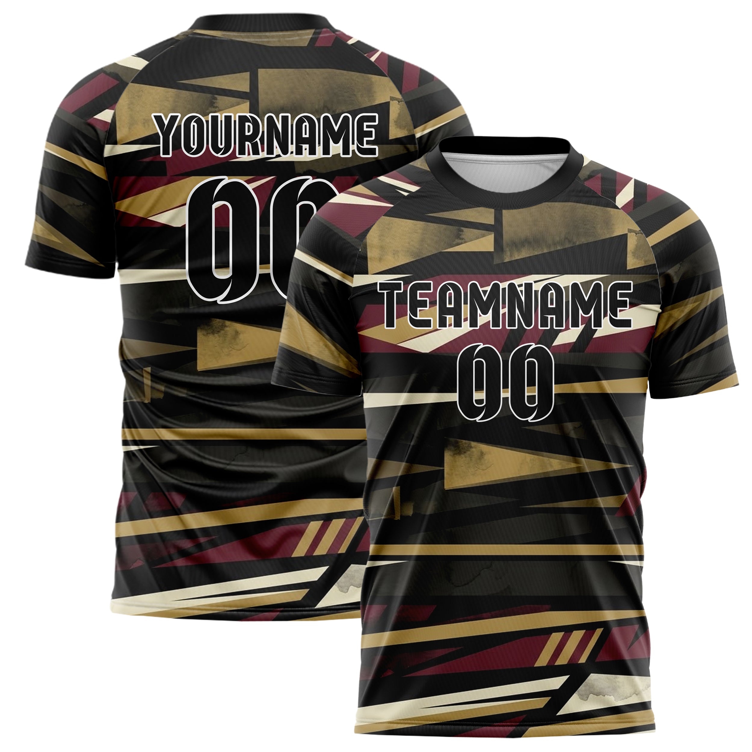Schwarz Gold Creme Bordeauxrot Trophäenraum Wimpel Splitter individuelles Fußballtrikot