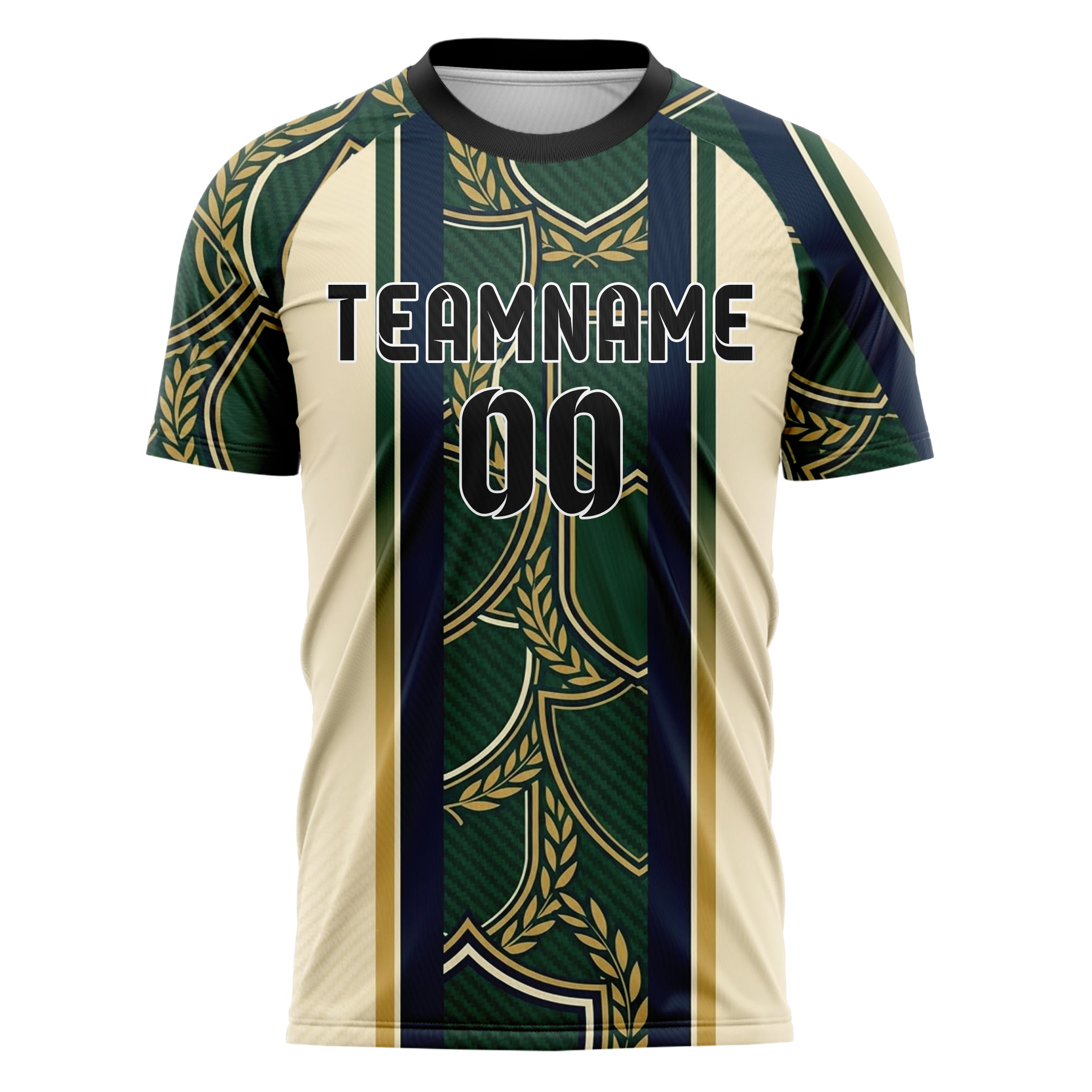 Jägergrün Creme Marineblau Altgold Wappen Fragment Gitter individuelles Fußballtrikot