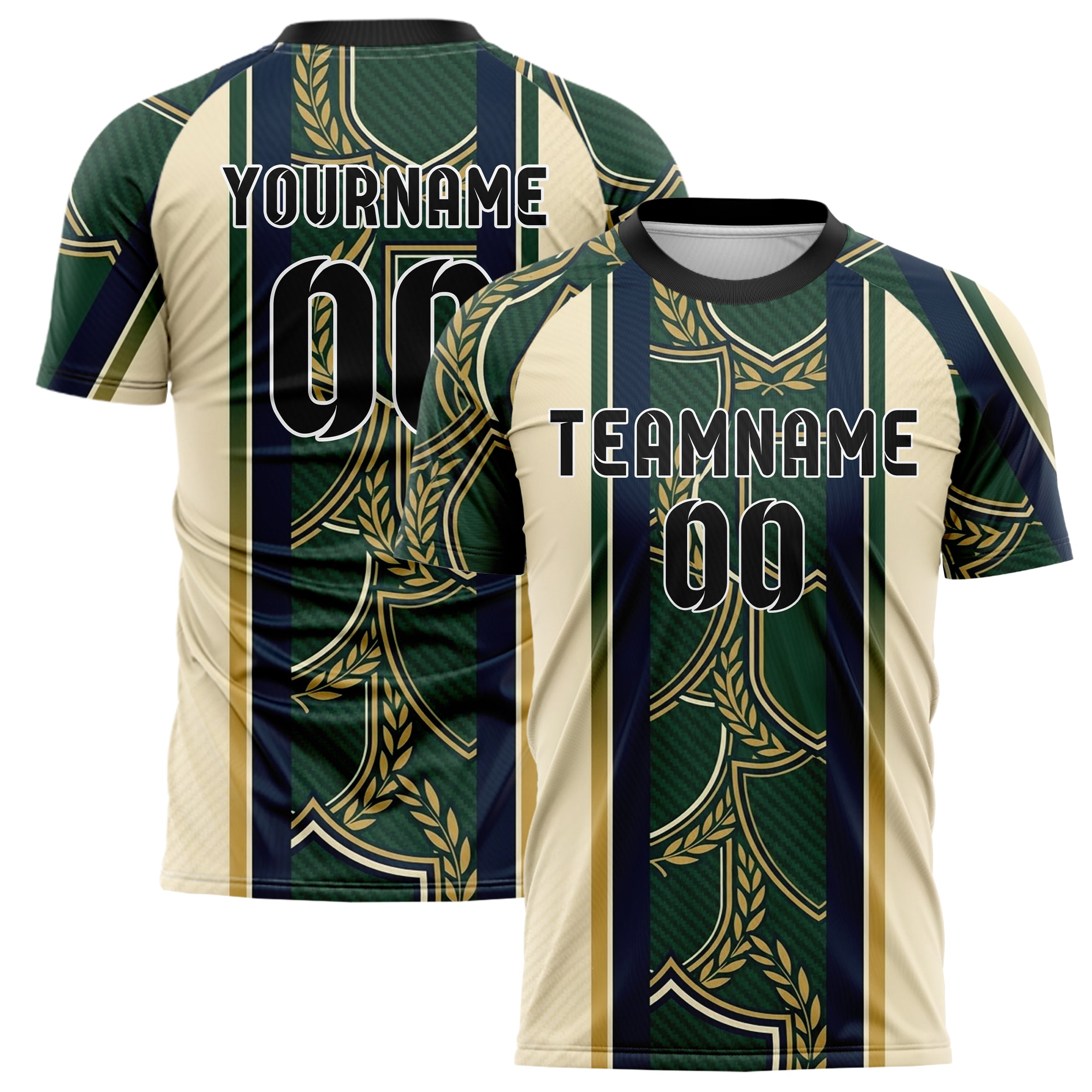 Jägergrün Creme Marineblau Altgold Wappen Fragment Gitter individuelles Fußballtrikot