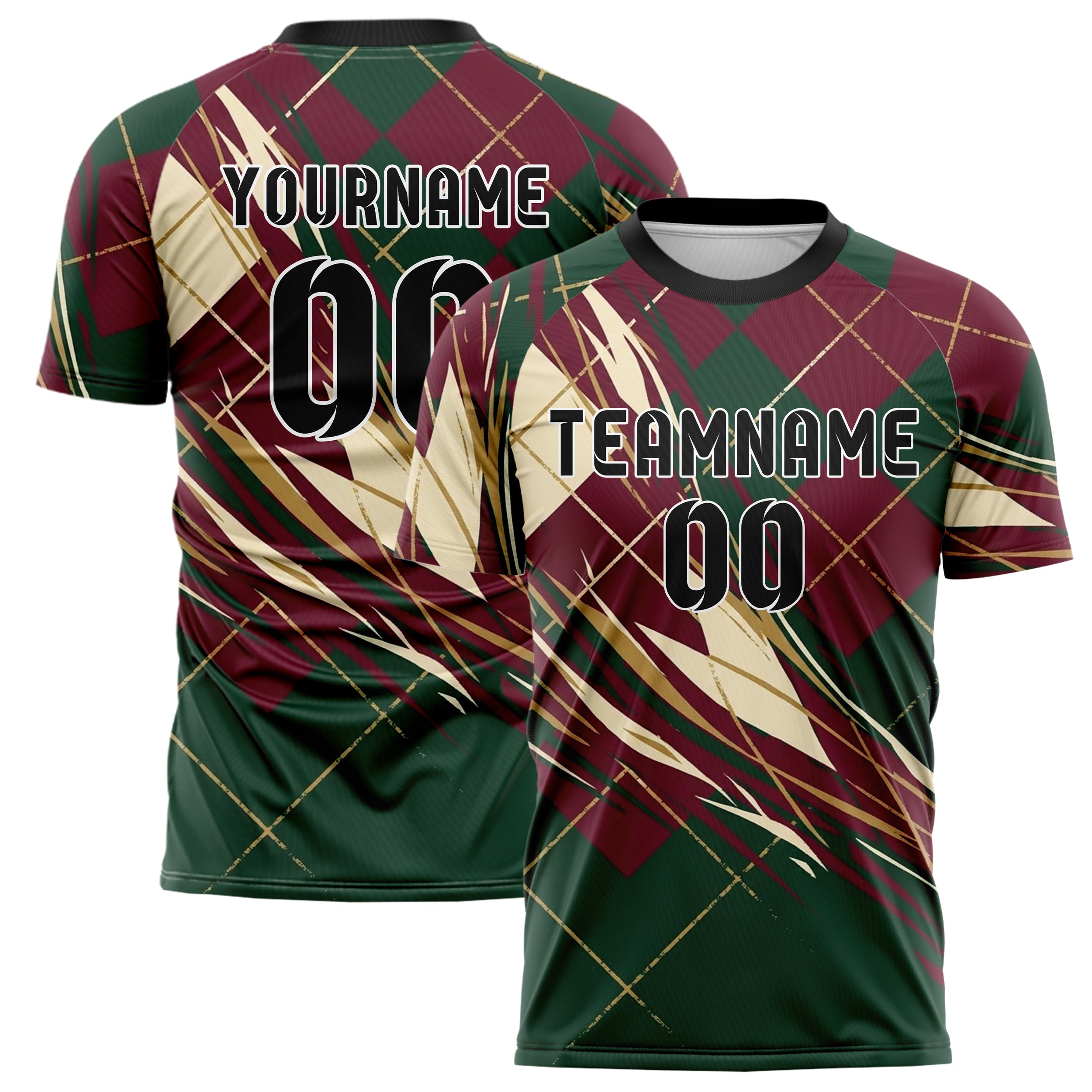 Waldgrün Bordeauxrot Creme Gold Varsity Argyle Bruch individuelles Fußballtrikot