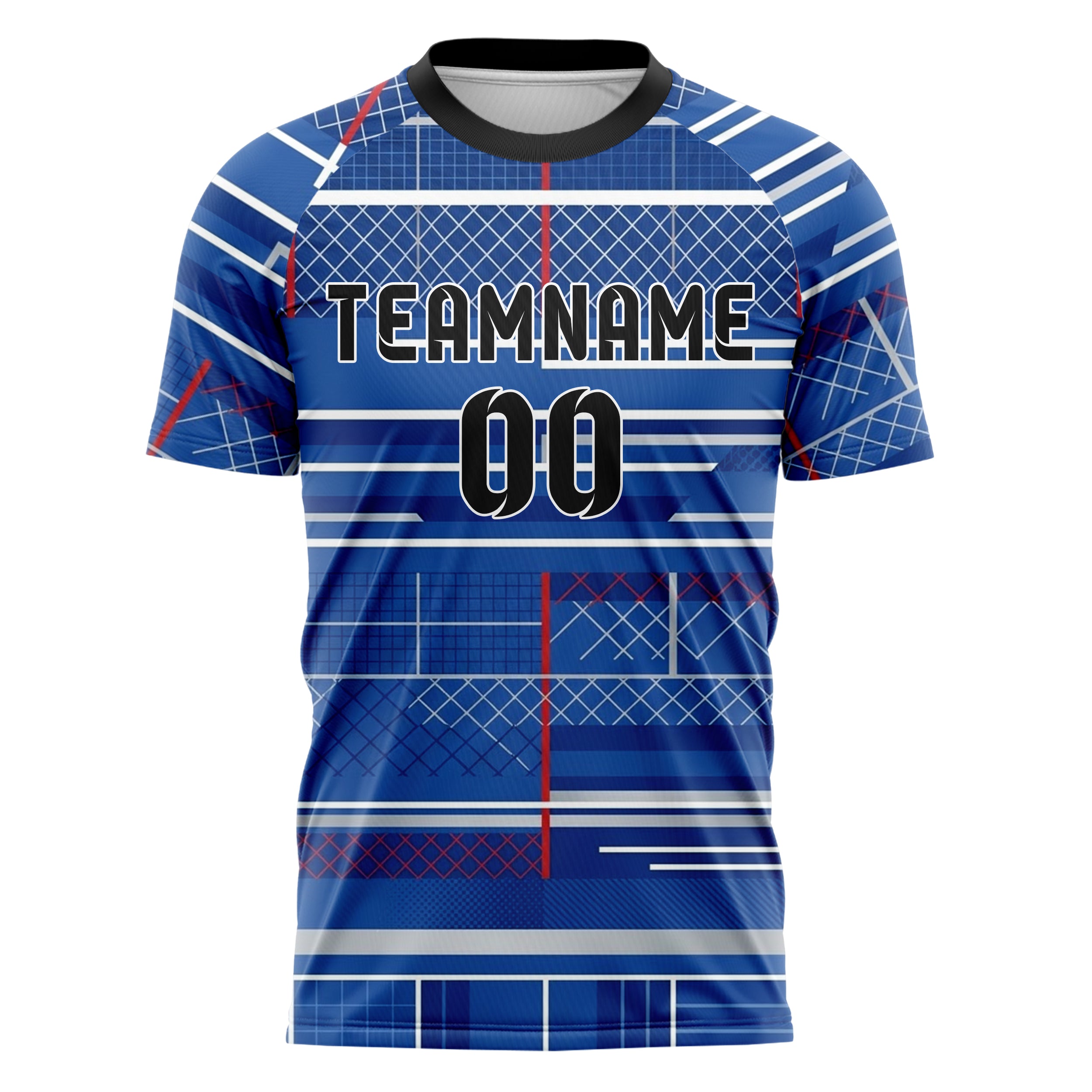Royalblau Weiß Rot Silber Tennis Club Raster Ordnung individuelles Fußballtrikot