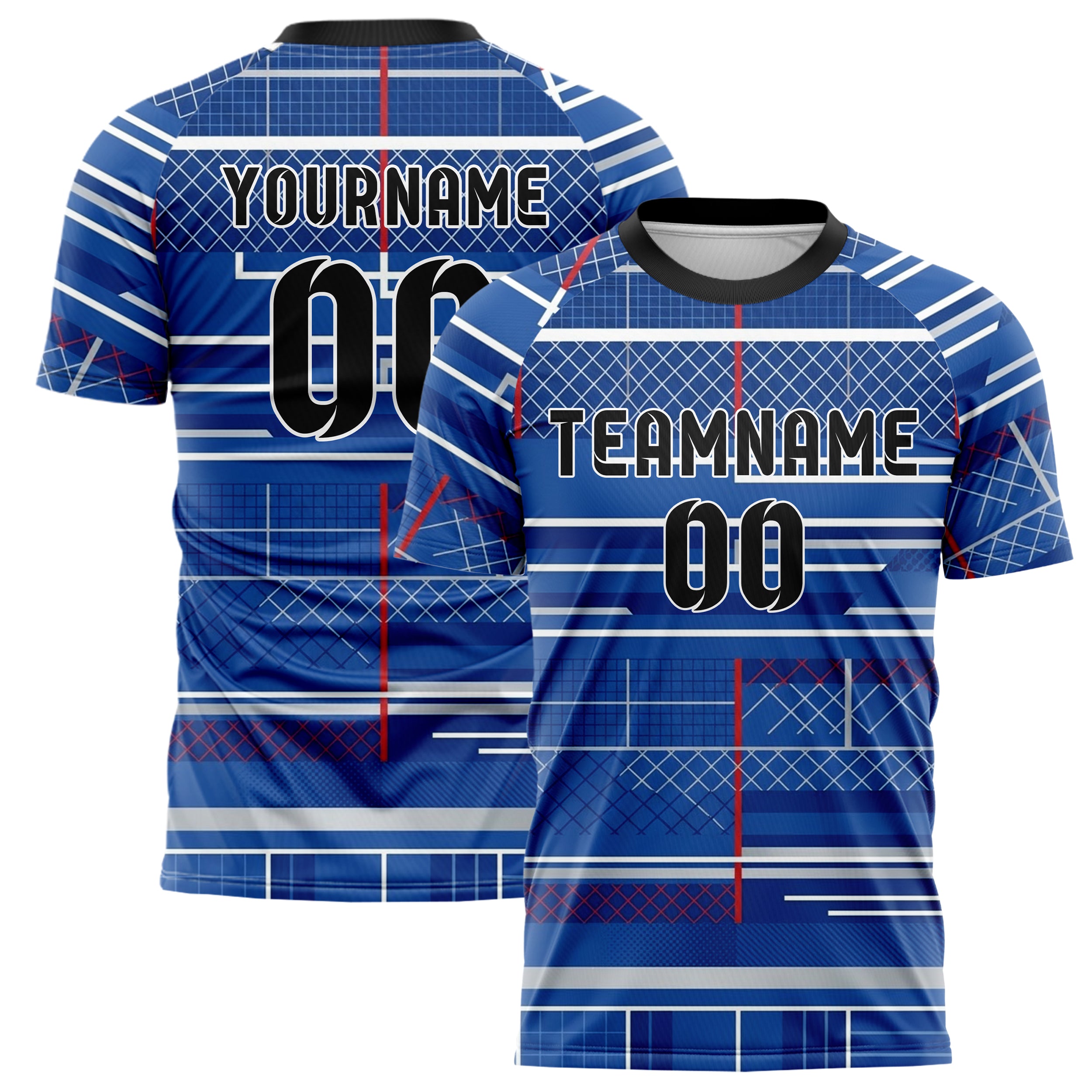 Royalblau Weiß Rot Silber Tennis Club Raster Ordnung individuelles Fußballtrikot