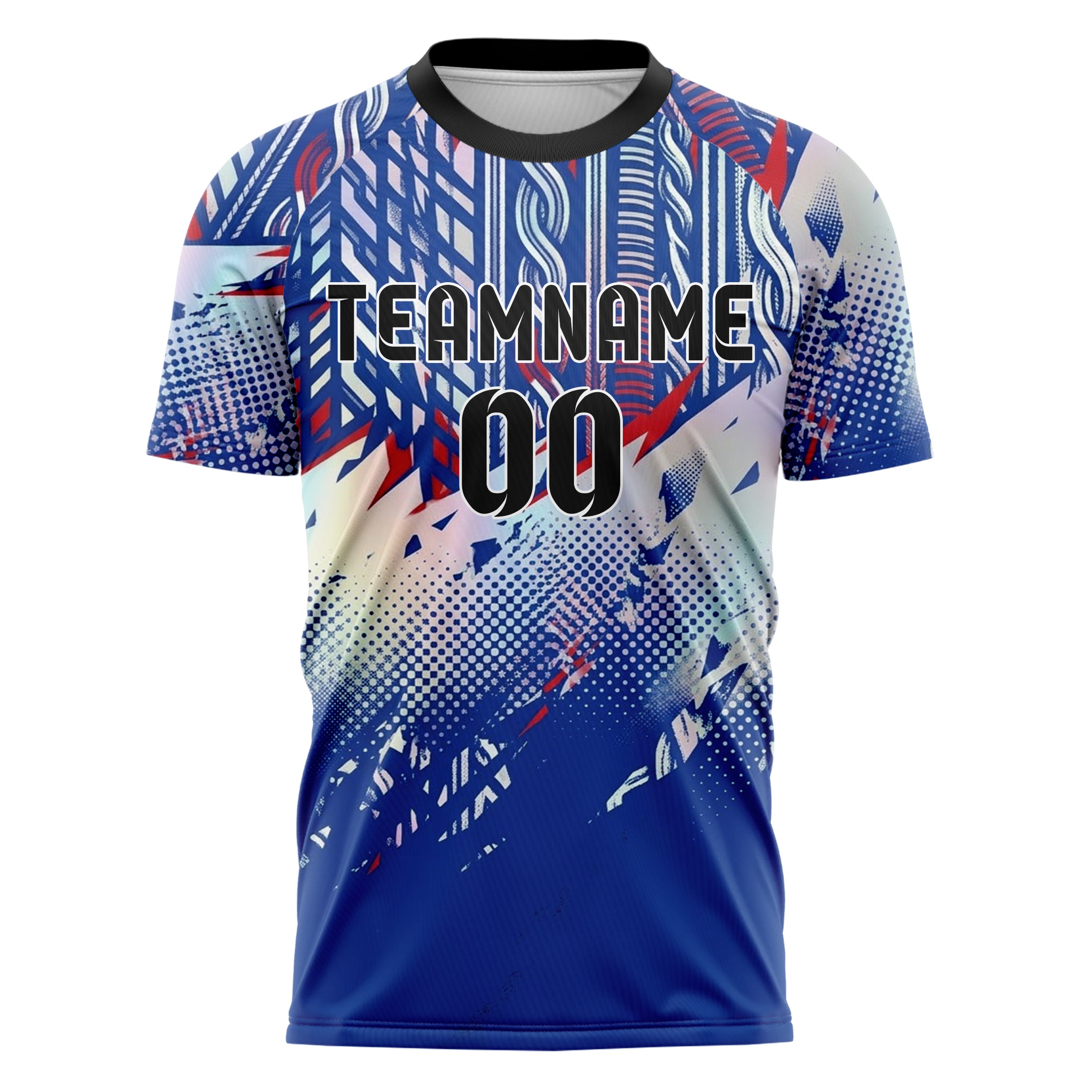 Royalblau Weiß Rot Silber Zopfmuster Athletik Rhythmus individuelles Fußballtrikot
