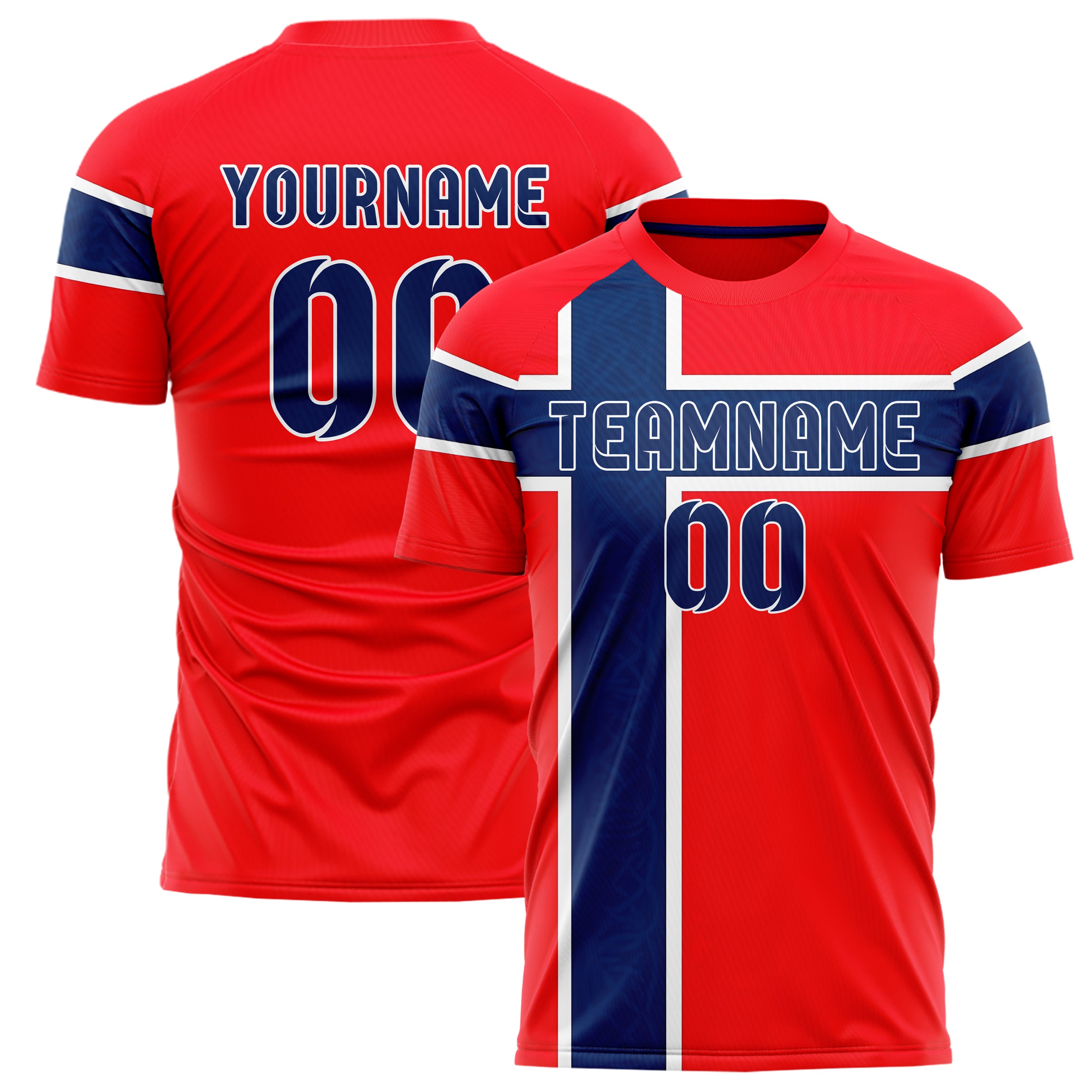 Norwegen Fußballtrikot im Heim-Look – personalisierbarer Name, Nummer & Logo