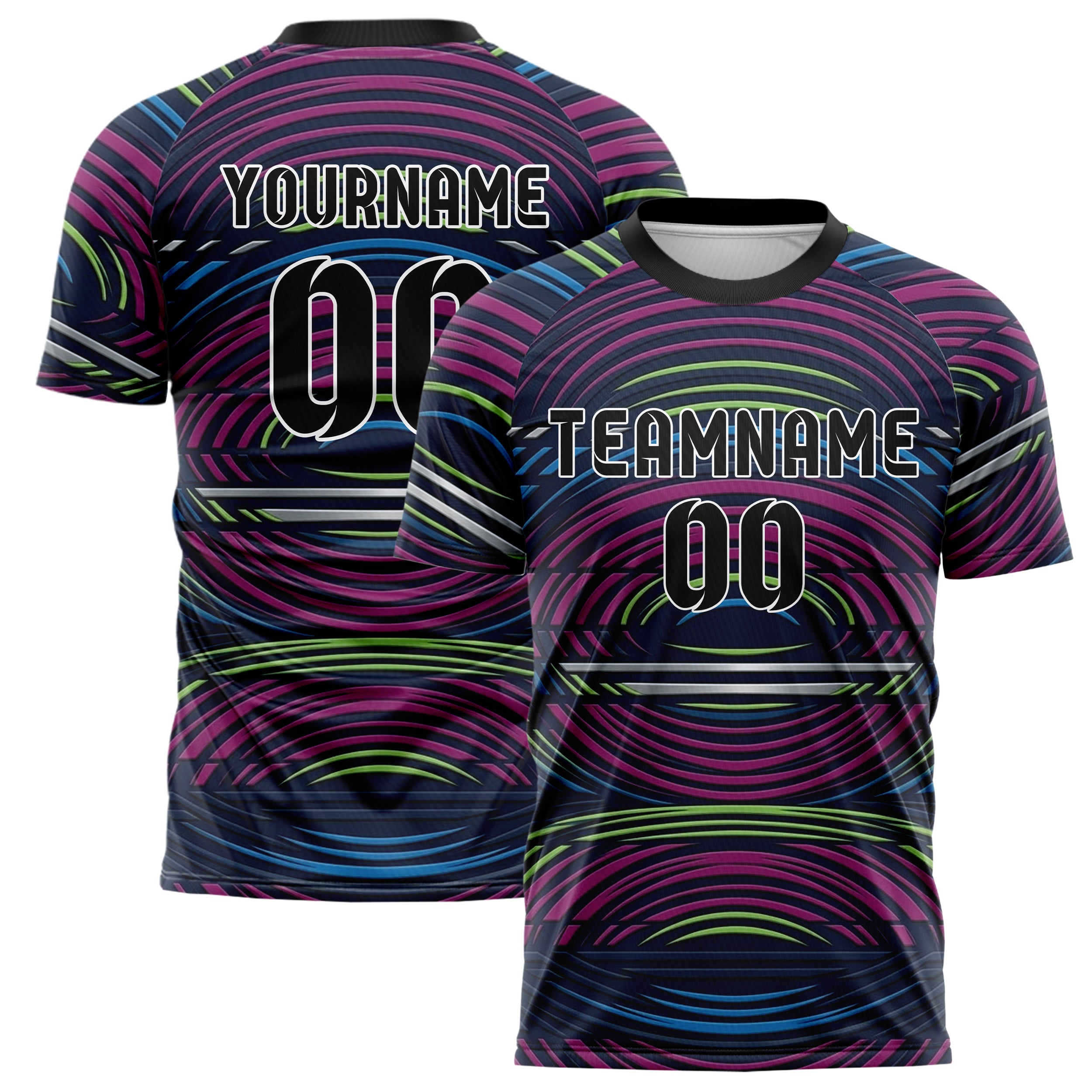 Marineblau Magenta Limette Blau Silber Neon Echo Bänder individuelles Fußballtrikot