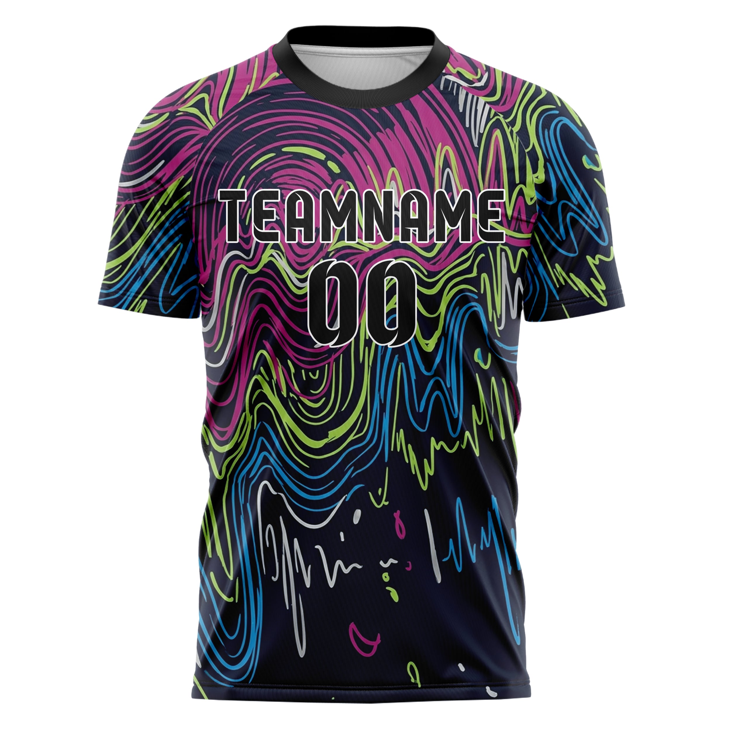 Marineblau Magenta Limette Blau Silber Aural Wellenform Kaskade individuelles Fußballtrikot