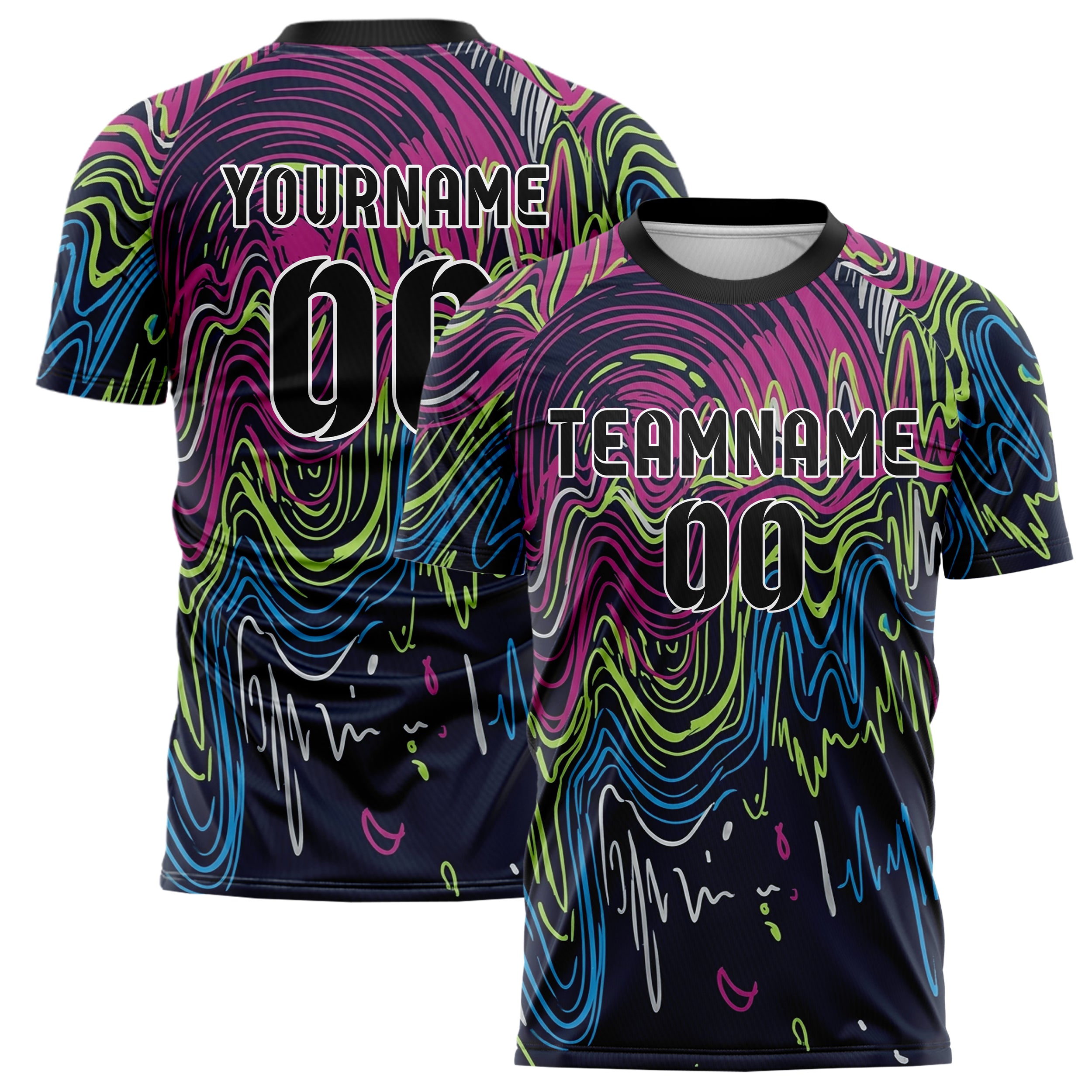 Marineblau Magenta Limette Blau Silber Aural Wellenform Kaskade individuelles Fußballtrikot